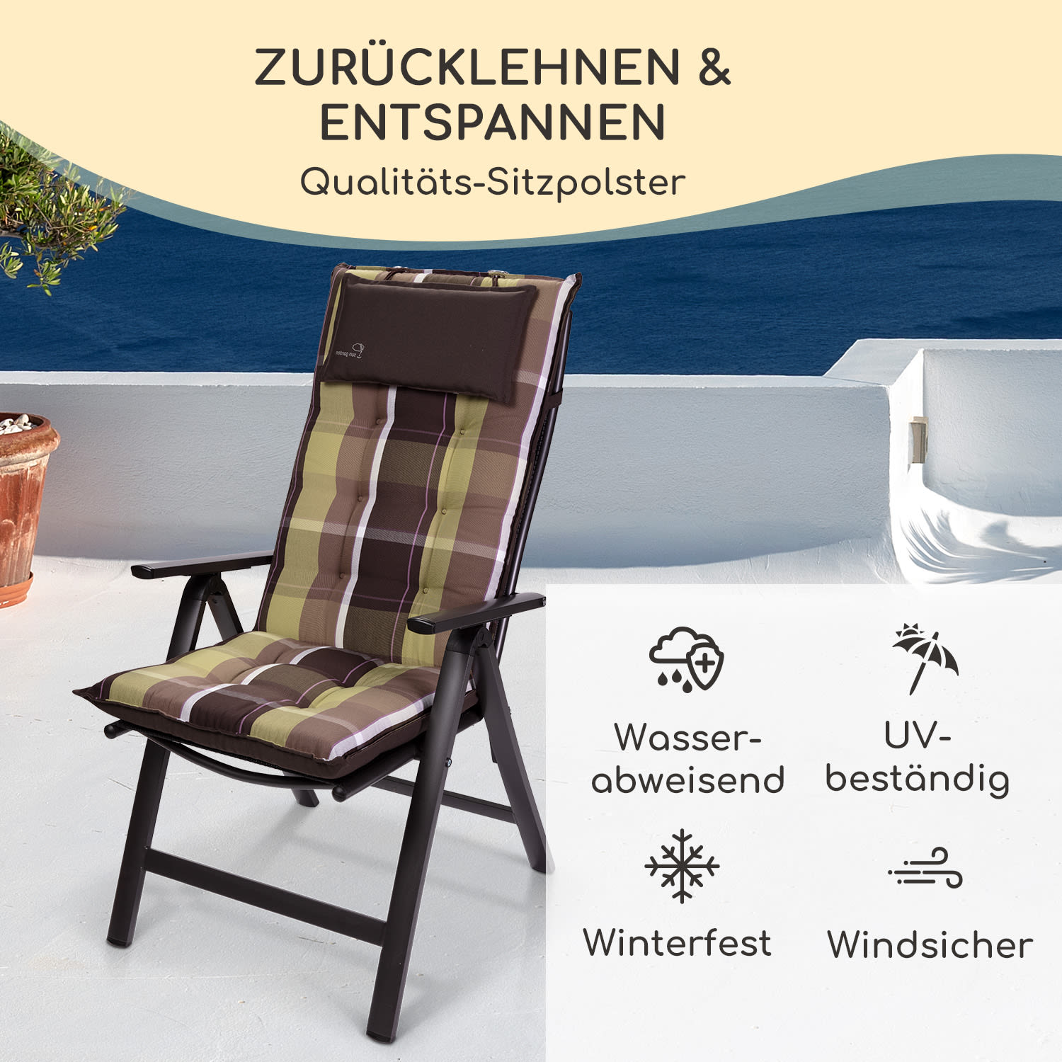 Sylt Polsterauflage Sesselauflage Kopfkissen Polyester 50x120x9cm 1 x Sitzauflage | Grün kariert