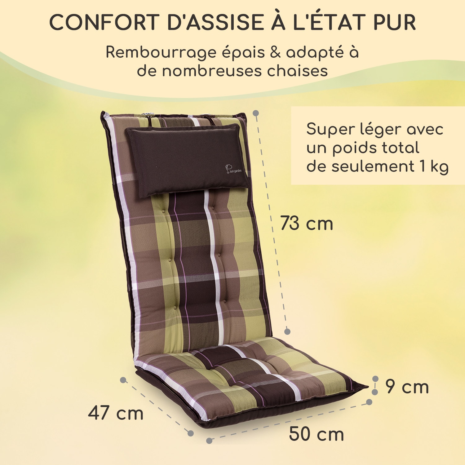 Sylt coussin de fauteuil appuie-tête pour dossier haut Polyester 50x120x9cm 