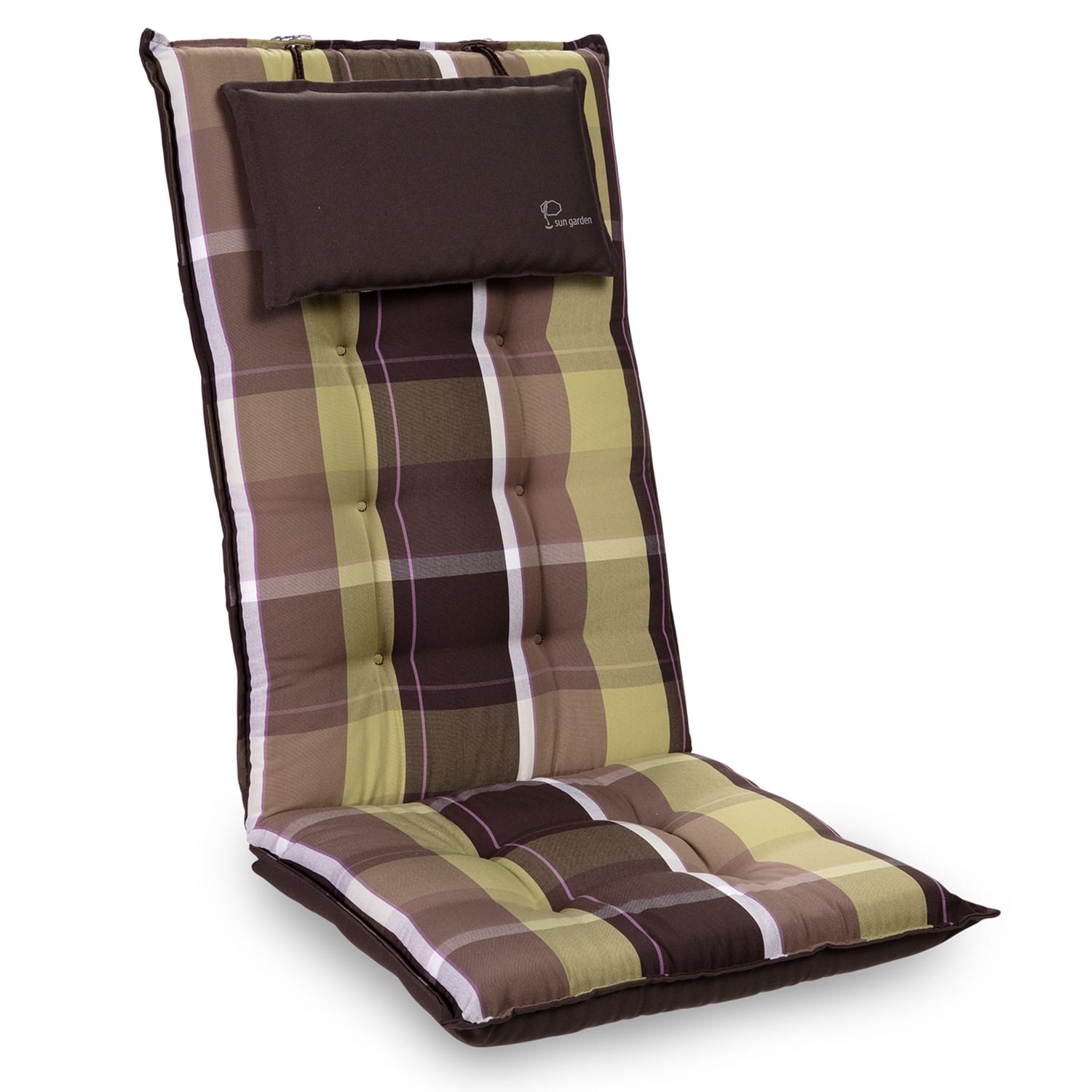Sylt coussin de fauteuil appuie-tête pour dossier haut Polyester 50x120x9cm 1 x coussin de siege | Carreaux vert