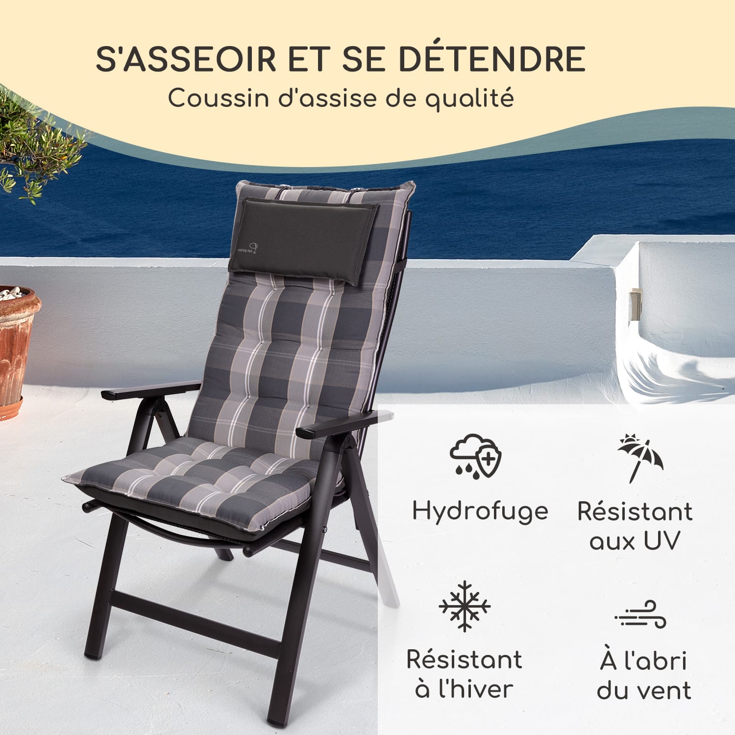 Sylt coussin de fauteuil appuie-tête pour dossier haut Polyester 50x120x9cm 