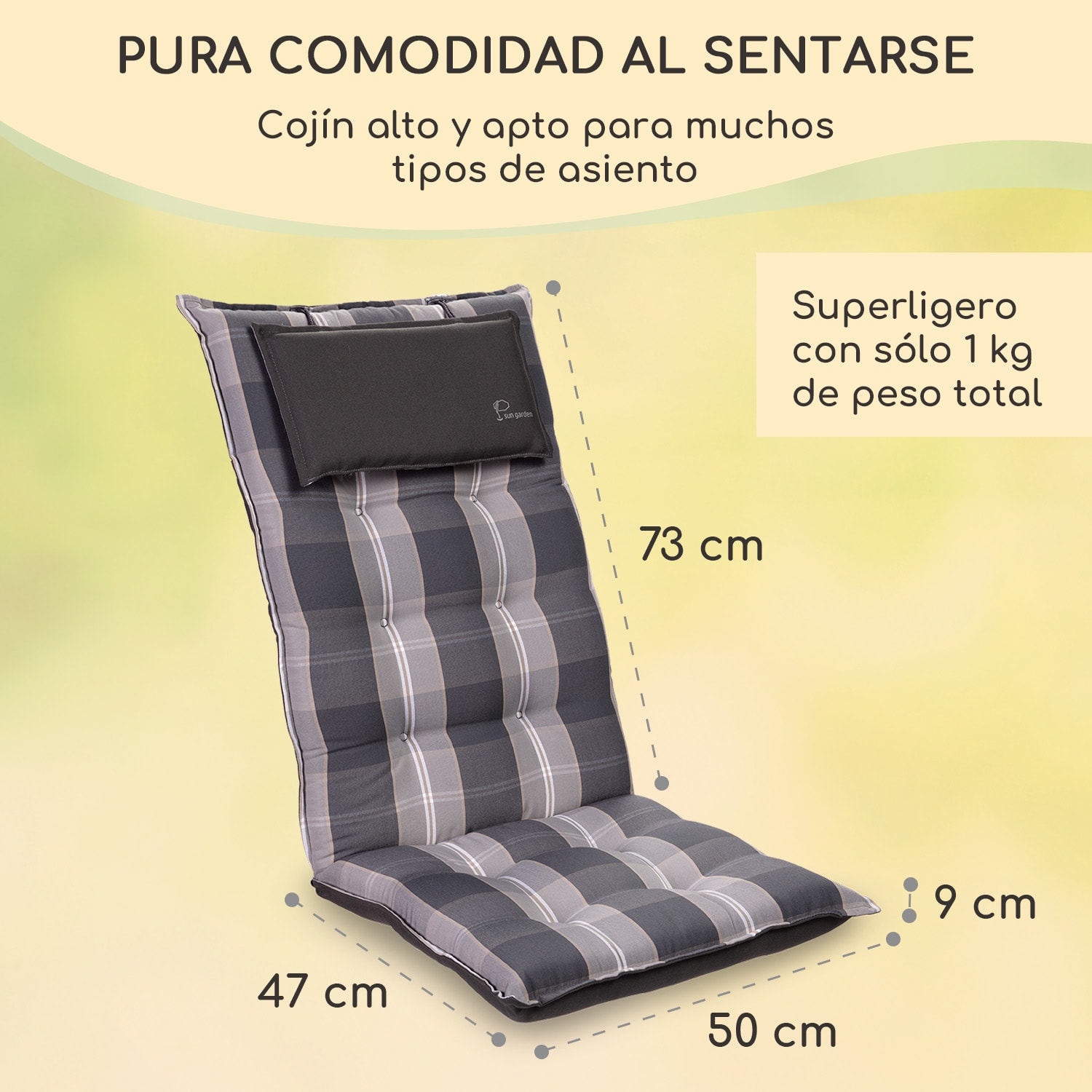 Sylt Cojín acolchado Cojín de exterior para sillas con respaldo alto Almohada Poliéster 50x120x9cm