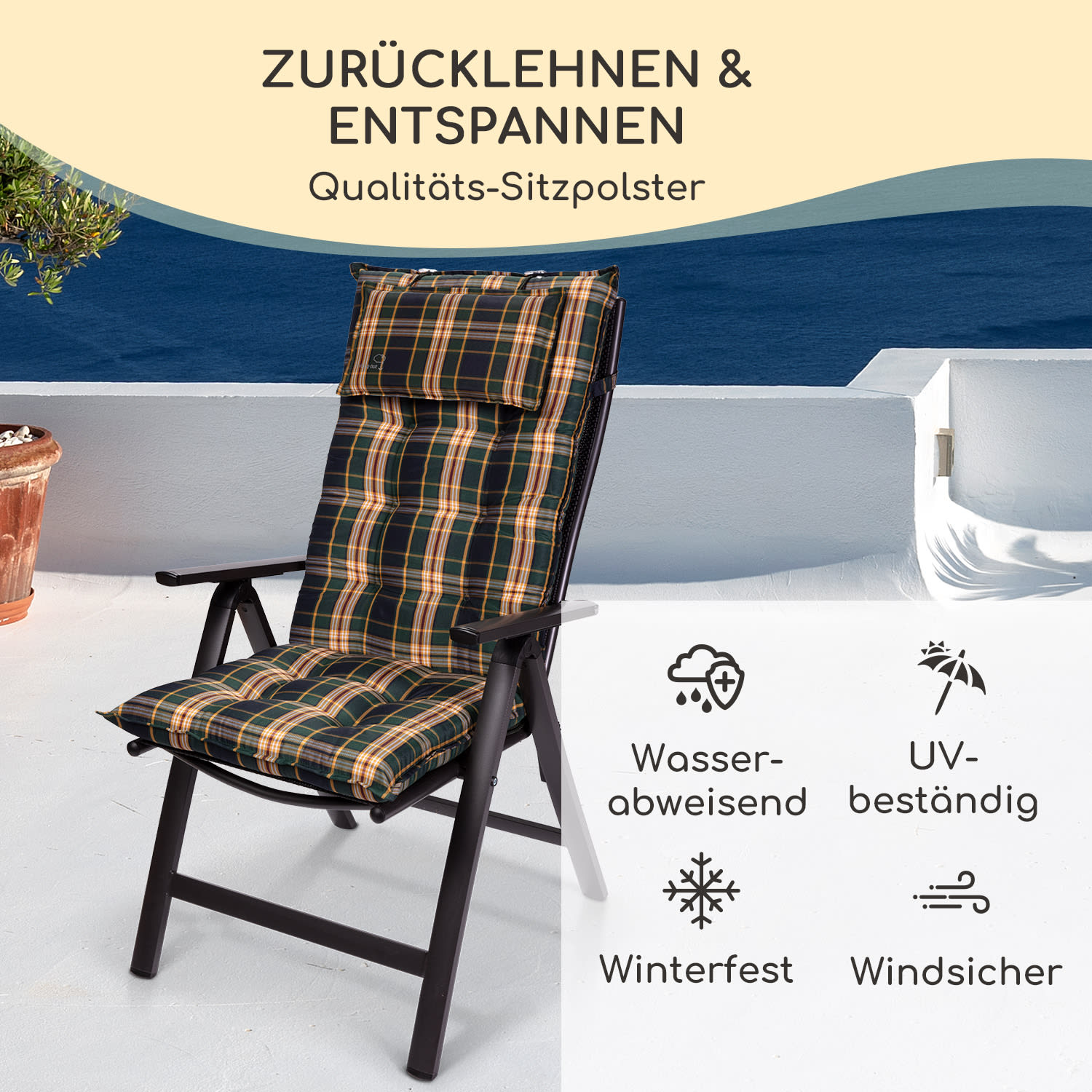 Sylt Polsterauflage Sesselauflage Kopfkissen Polyester 50x120x9cm 1 x Sitzauflage | Grün / Gelb
