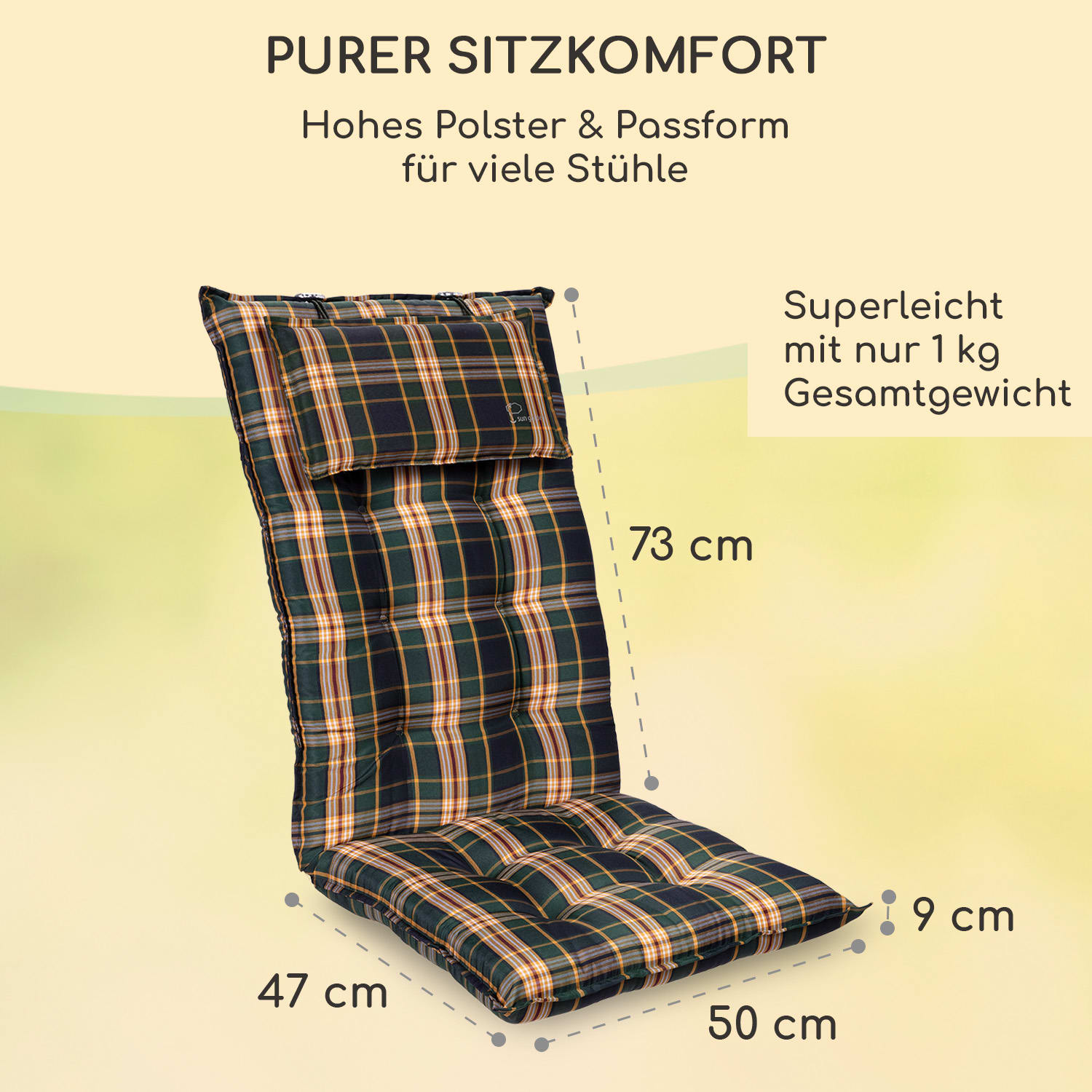 Sylt Polsterauflage Sesselauflage Kopfkissen Polyester 50x120x9cm 1 x Sitzauflage | Grün / Gelb
