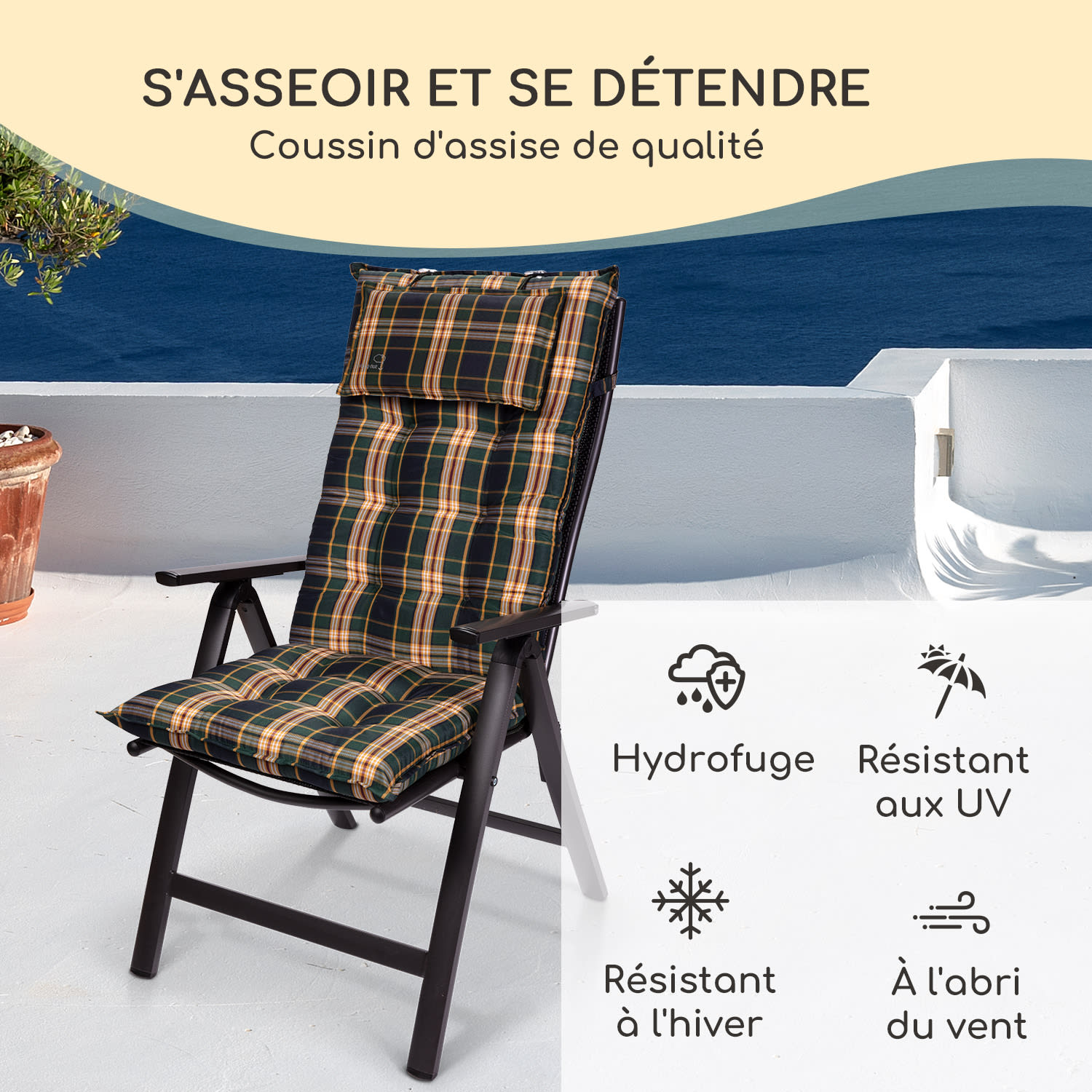 Sylt coussin de fauteuil appuie-tête pour dossier haut Polyester 50x120x9cm 1 x coussin de siege | Vert / jaune