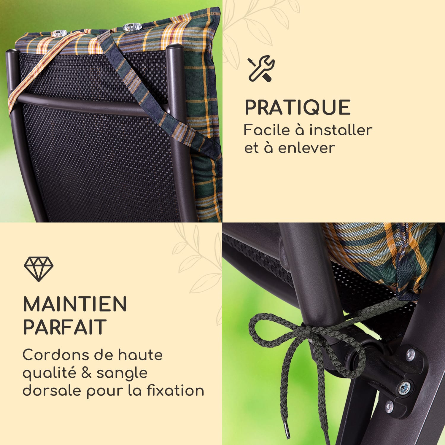 Sylt coussin de fauteuil appuie-tête pour dossier haut Polyester 50x120x9cm 1 x coussin de siege | Vert / jaune