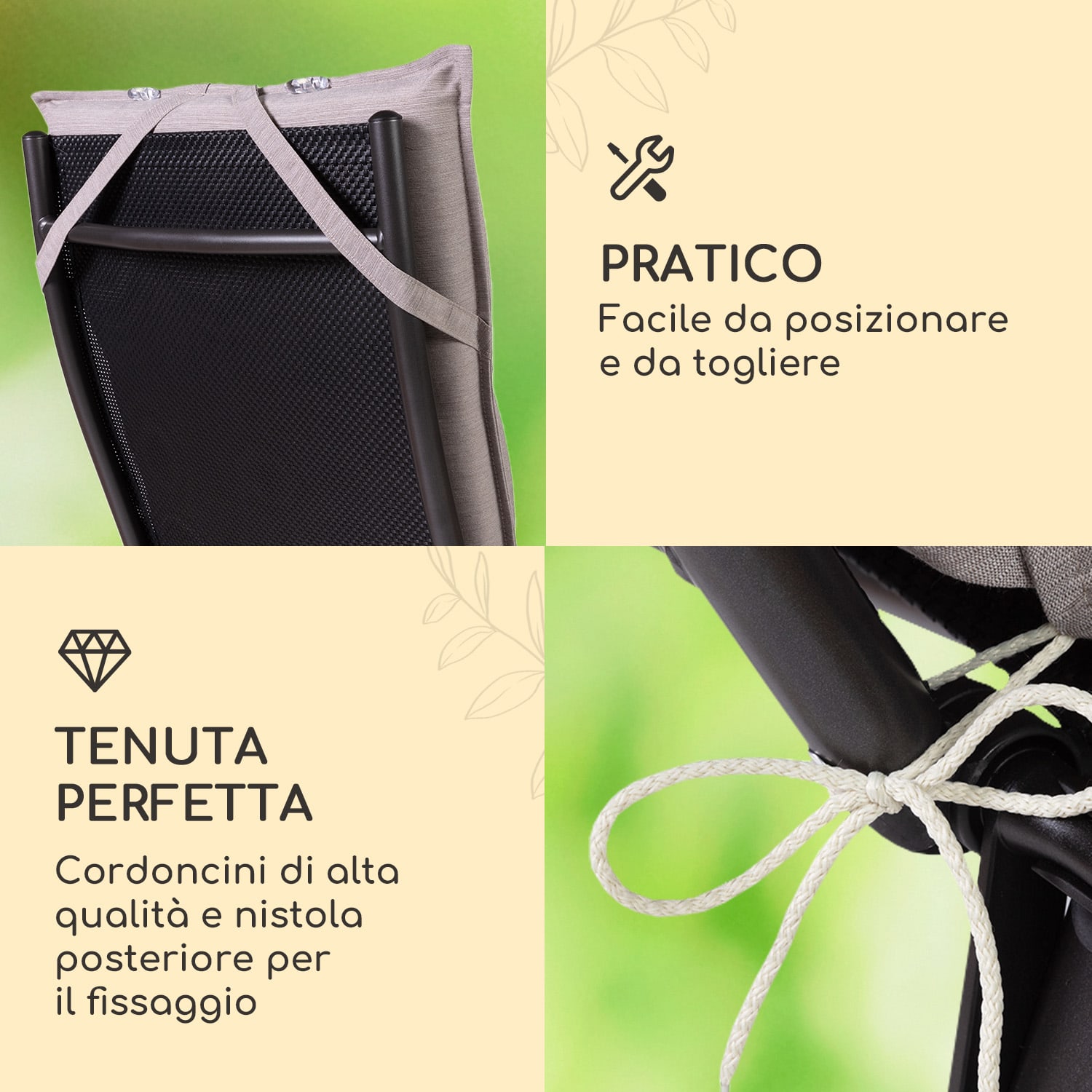 Sylt, Imbottitura, Schienale Alto, Sedia da Giardino, Poggiatesta, Poliestere, 50x120x9cm 1 x cuscino di seduta | Grigio platino
