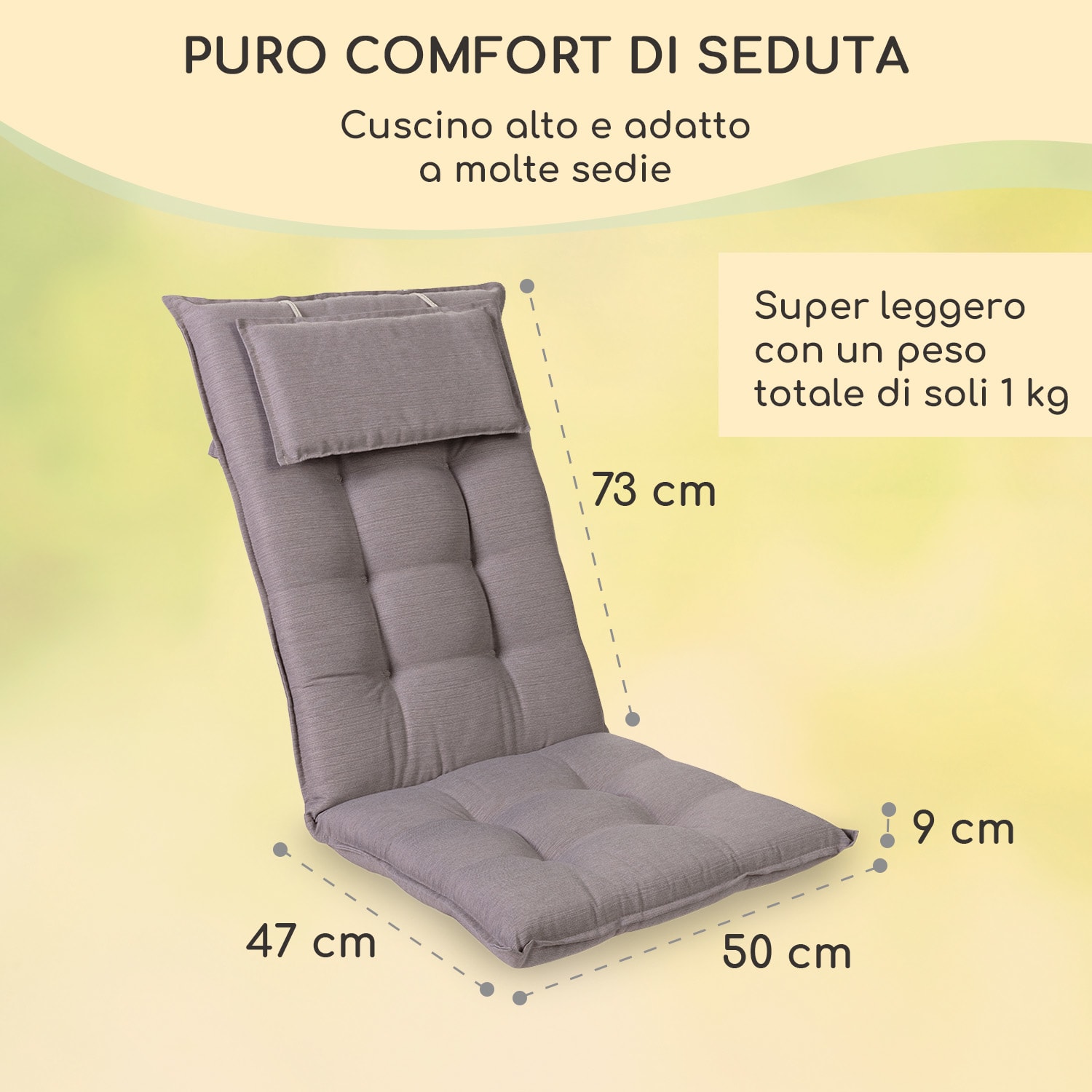 Sylt, Imbottitura, Schienale Alto, Sedia da Giardino, Poggiatesta, Poliestere, 50x120x9cm 1 x cuscino di seduta | Grigio platino