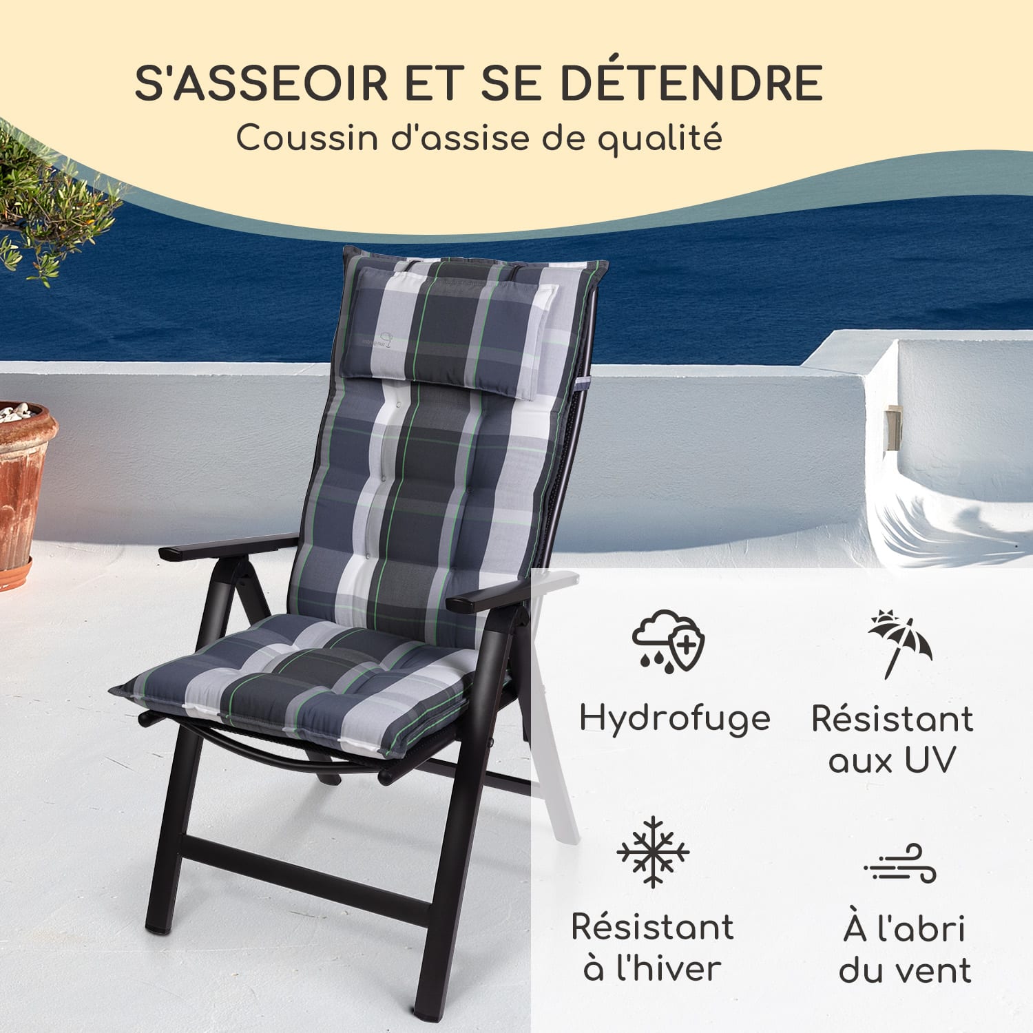Sylt coussin de fauteuil appuie-tête pour dossier haut Polyester 50x120x9cm