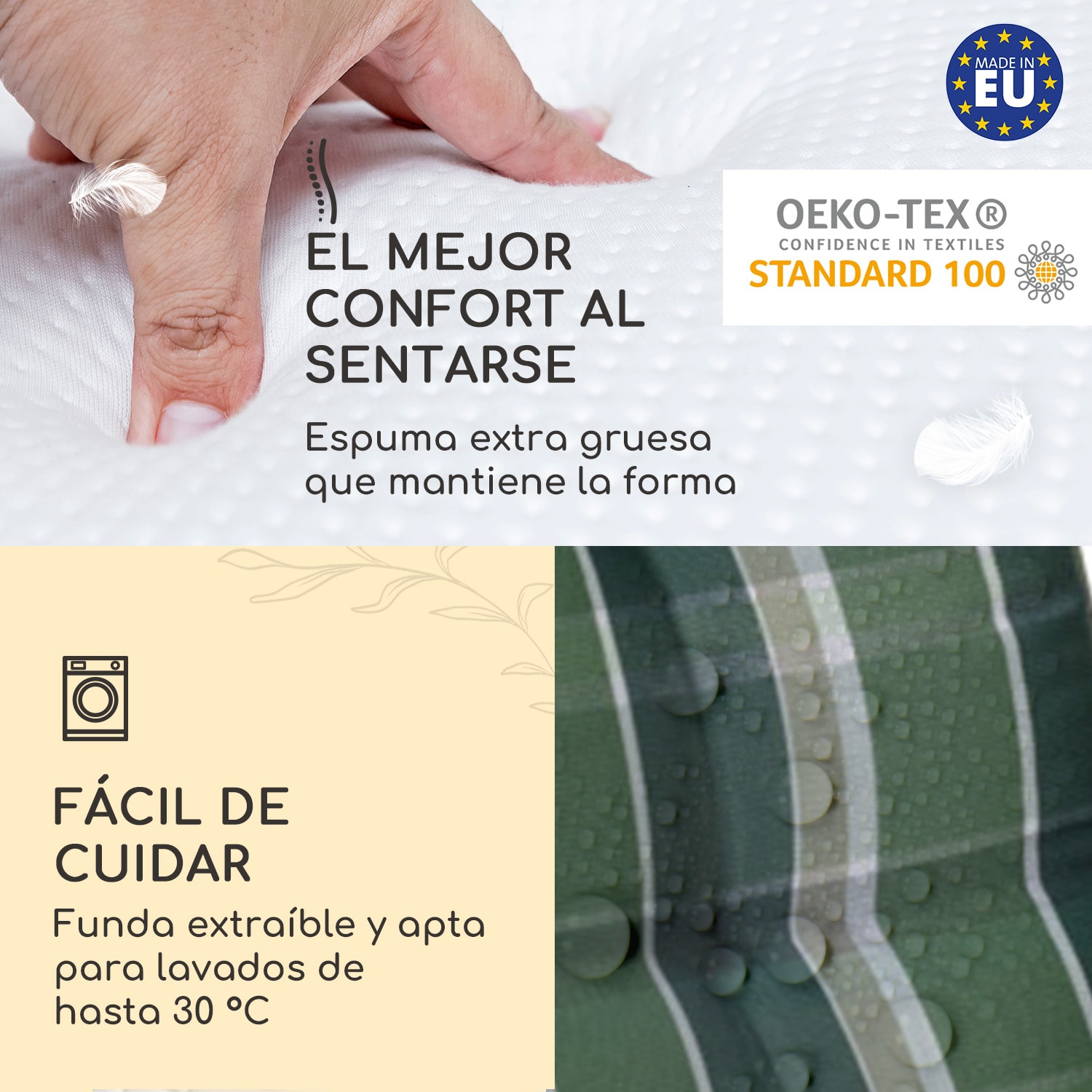 Sylt Cojín acolchado Cojín de exterior para sillas con respaldo alto Almohada Poliéster 50x120x9cm 1 x cojín del asiento | Gris / verde
