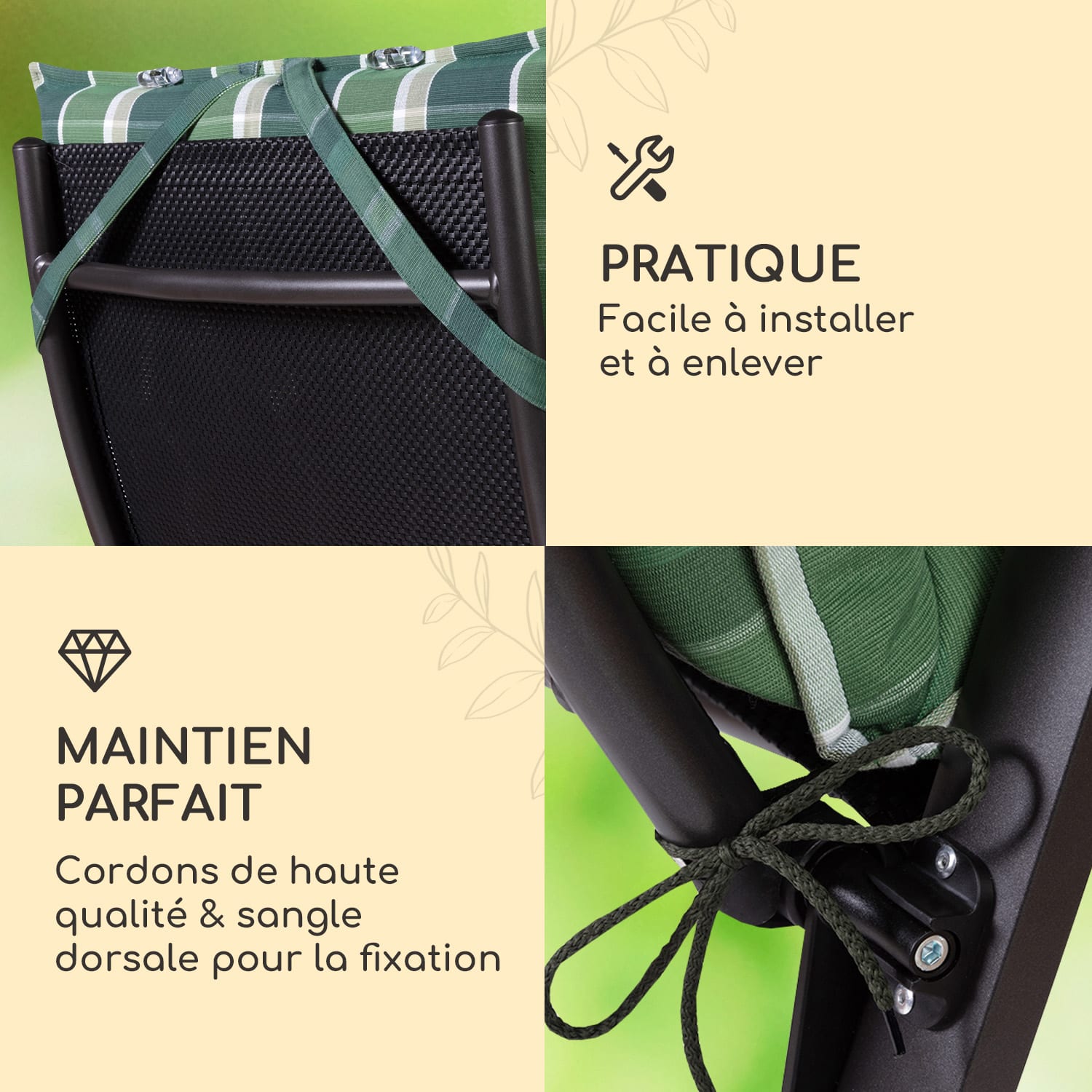 Sylt coussin de fauteuil appuie-tête pour dossier haut Polyester 50x120x9cm 1 x coussin de siege | Vert / gris