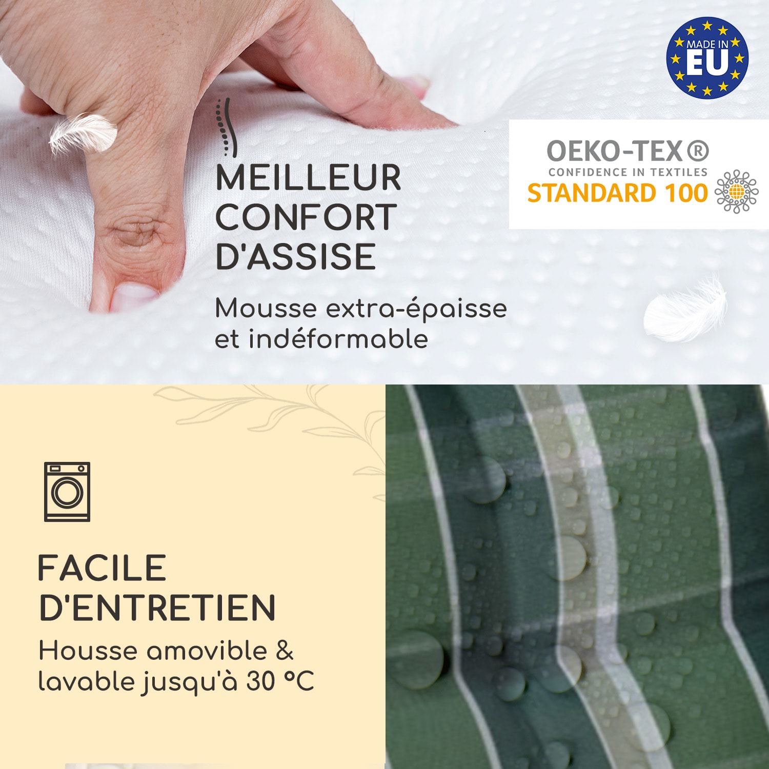 Sylt coussin de fauteuil appuie-tête pour dossier haut Polyester 50x120x9cm 1 x coussin de siege | Vert / gris