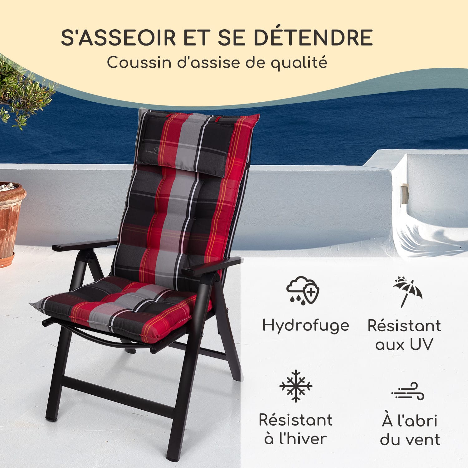 Sylt coussin de fauteuil appuie-tête pour dossier haut Polyester 50x120x9cm 