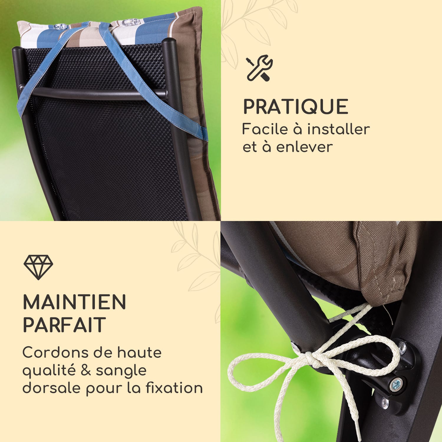 Sylt coussin de fauteuil appuie-tête pour dossier haut Polyester 50x120x9cm 1 x coussin de siege | Brun / bleu