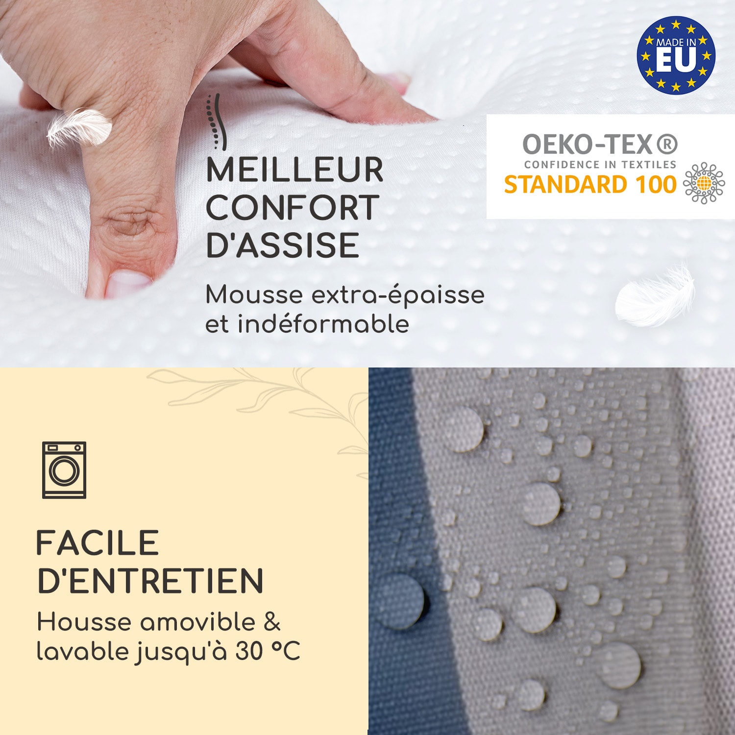 Sylt coussin de fauteuil appuie-tête pour dossier haut Polyester 50x120x9cm 1 x coussin de siege | Brun / bleu