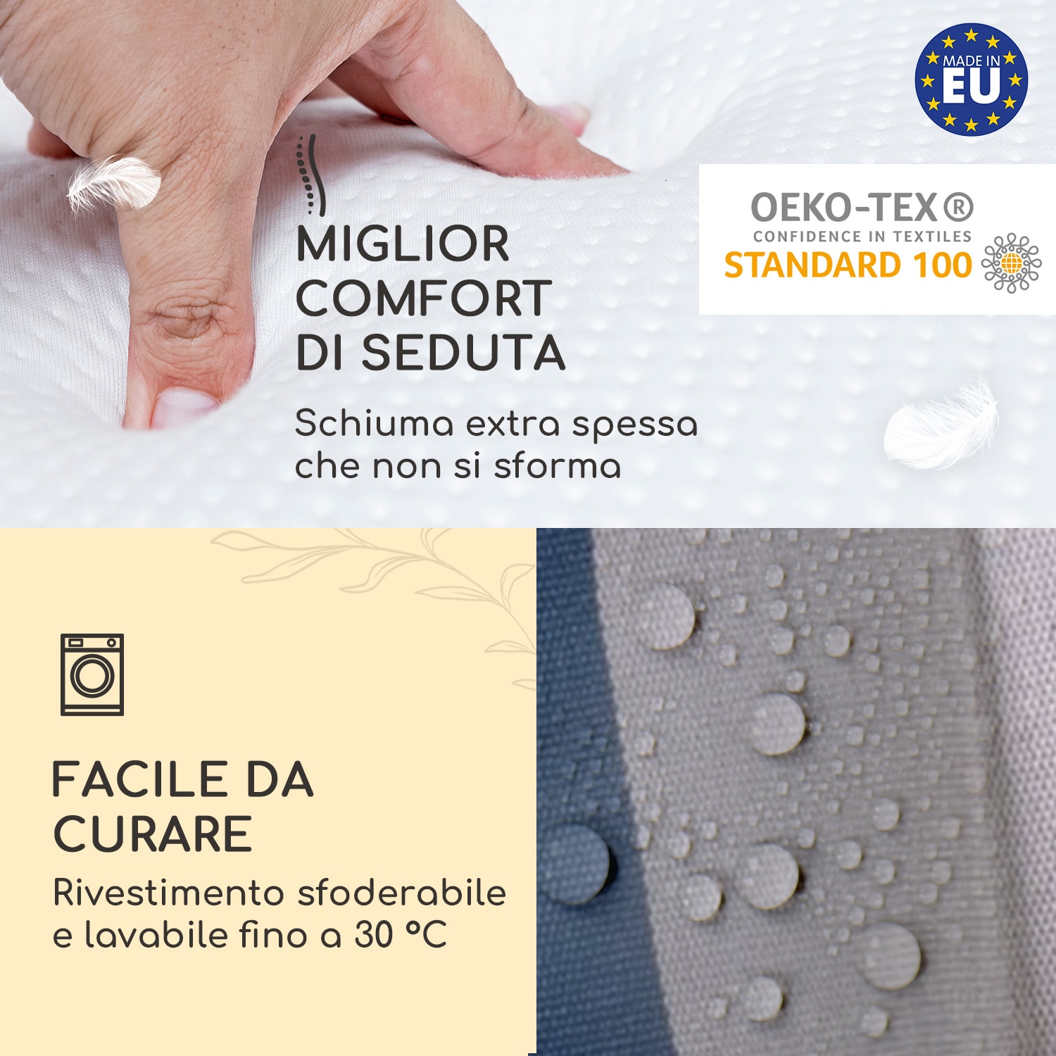 Sylt, Imbottitura, Schienale Alto, Sedia da Giardino, Poggiatesta, Poliestere, 50x120x9cm 1 x cuscino di seduta | Marrone Blu
