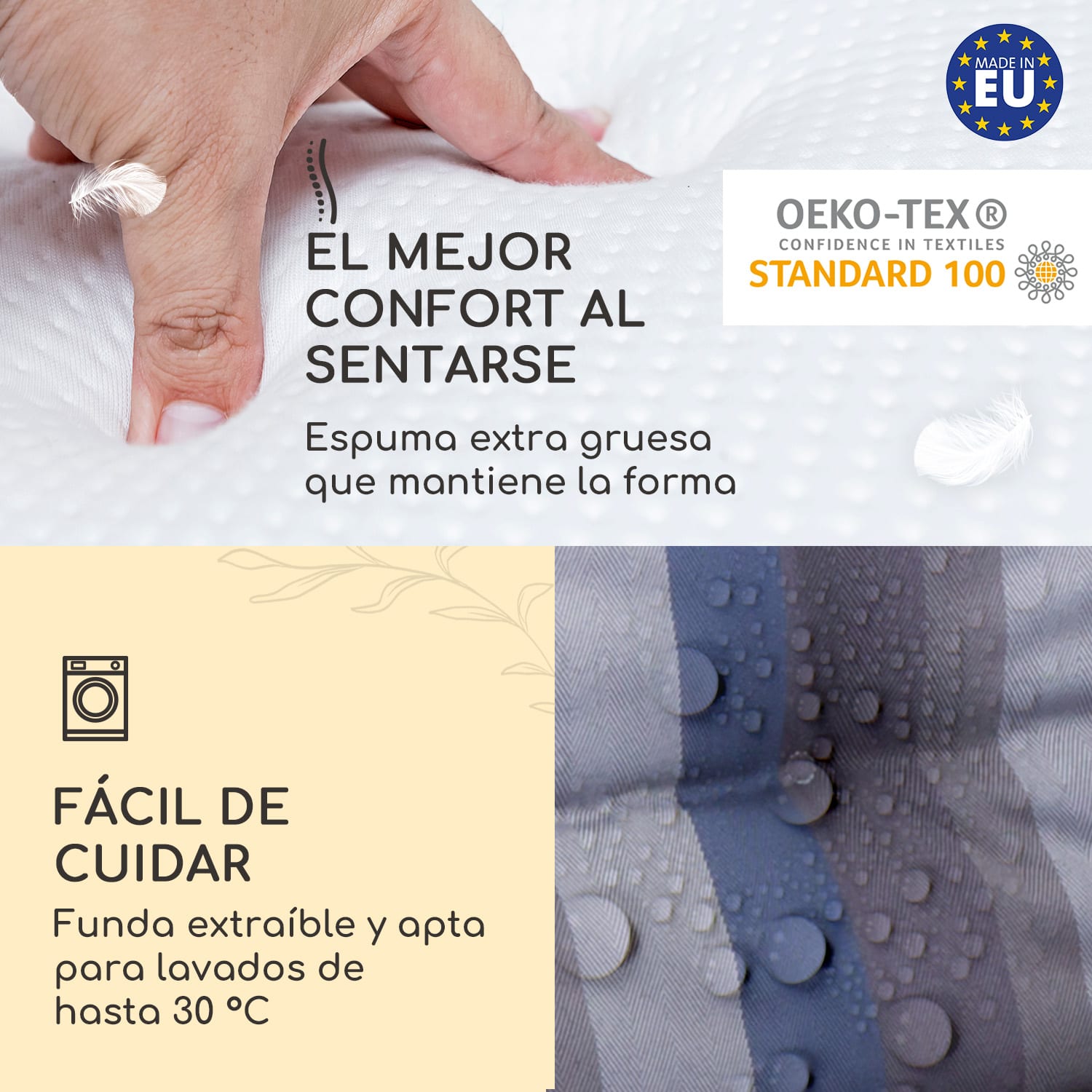 Sylt Cojín acolchado Cojín de exterior para sillas con respaldo alto Almohada Poliéster 50x120x9cm 1 x cojín del asiento | Gris azulado