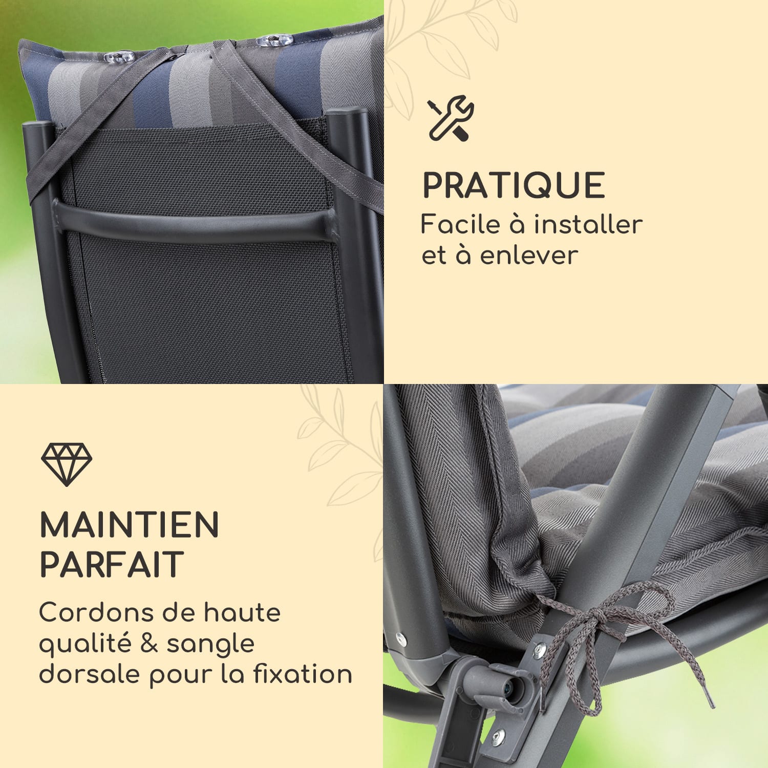 Sylt coussin de fauteuil appuie-tête pour dossier haut Polyester 50x120x9cm 1 x coussin de siege | Bleu-gris