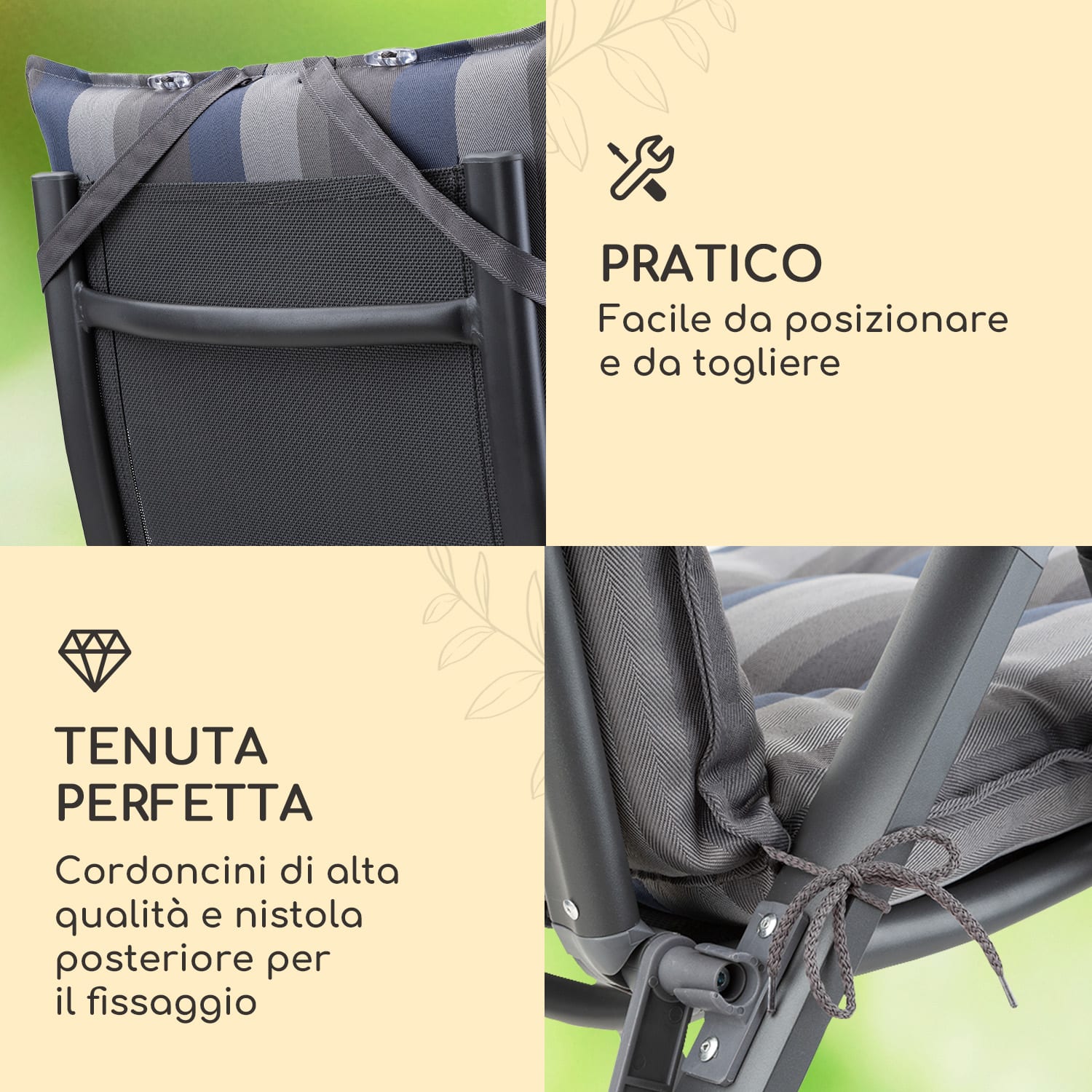 Sylt, Imbottitura, Schienale Alto, Sedia da Giardino, Poggiatesta, Poliestere, 50x120x9cm 1 x cuscino di seduta | Blu grigio