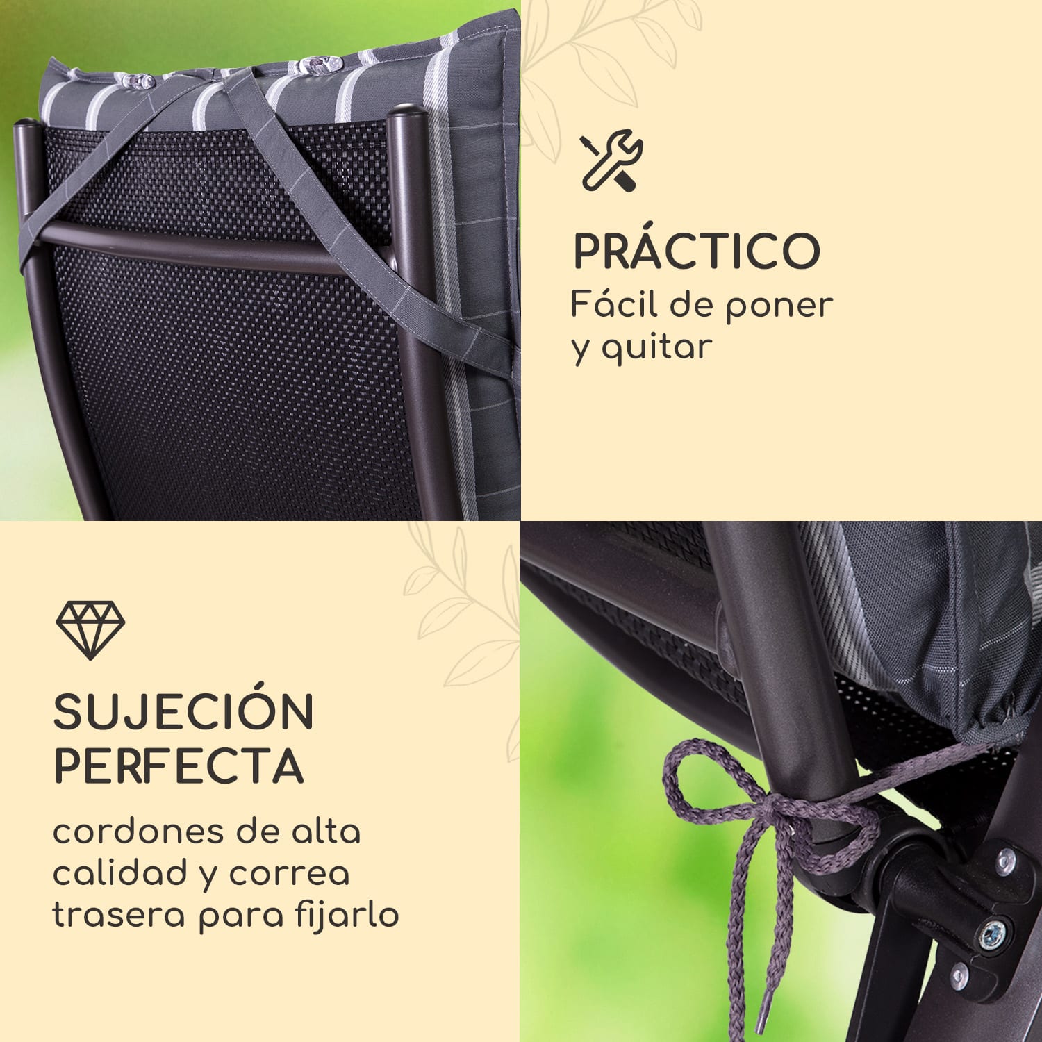 Sylt Cojín acolchado Cojín de exterior para sillas con respaldo alto Almohada Poliéster 50x120x9cm 4 x cojín del asiento | Gris / Gris claro