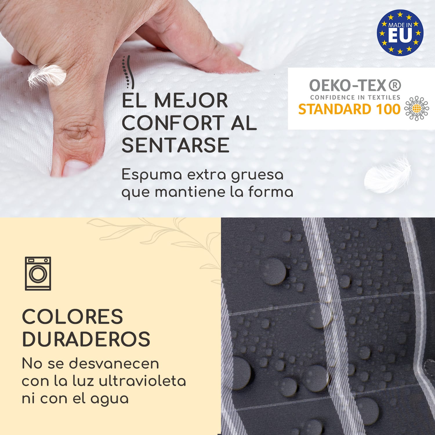 Sylt Cojín acolchado Cojín de exterior para sillas con respaldo alto Almohada Poliéster 50x120x9cm 4 x cojín del asiento | Gris / Gris claro