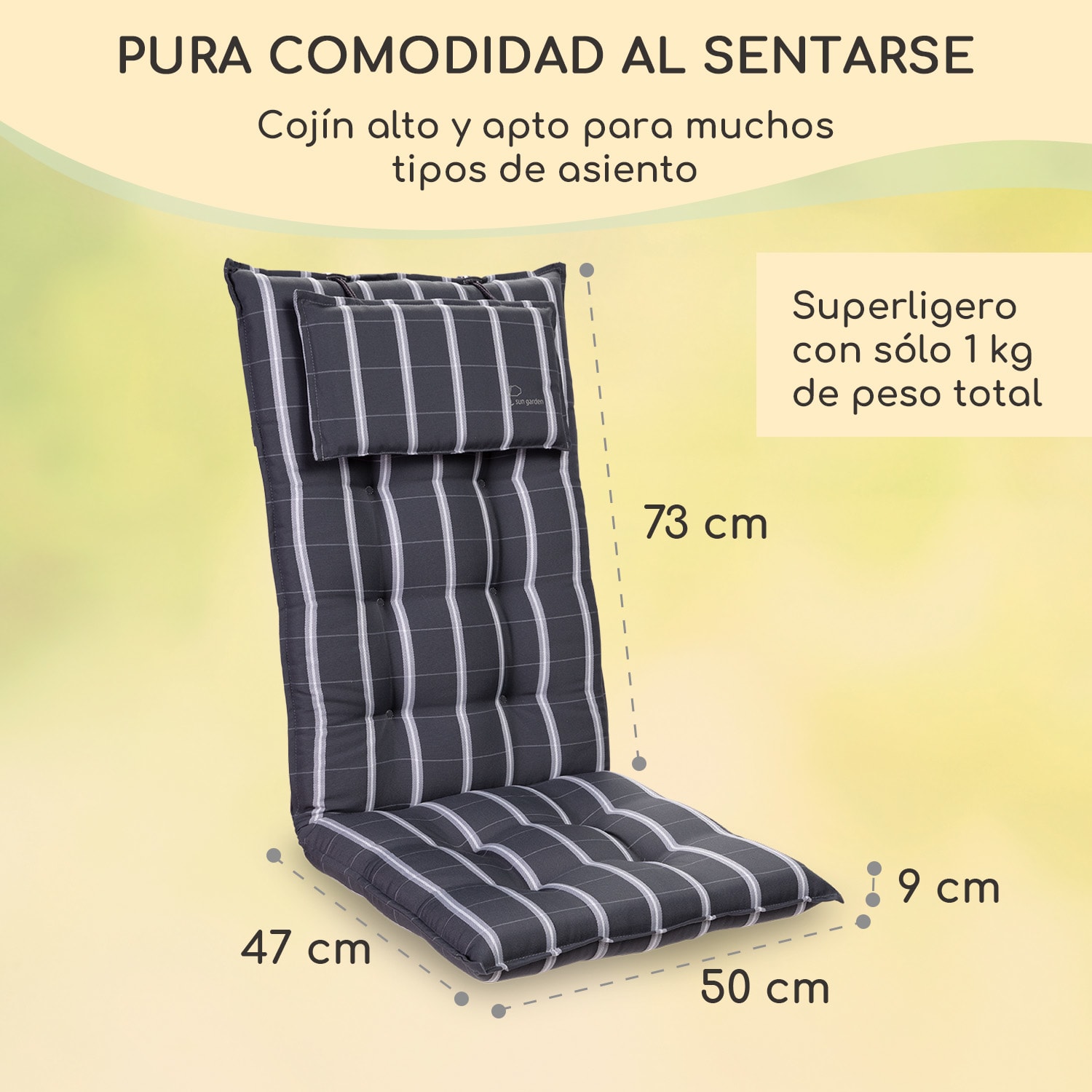 Sylt Cojín acolchado Cojín de exterior para sillas con respaldo alto Almohada Poliéster 50x120x9cm 4 x cojín del asiento | Gris / Gris claro