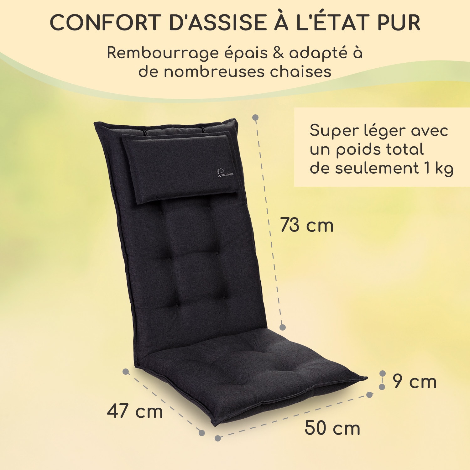 Sylt coussin de fauteuil appuie-tête pour dossier haut Polyester 50x120x9cm
