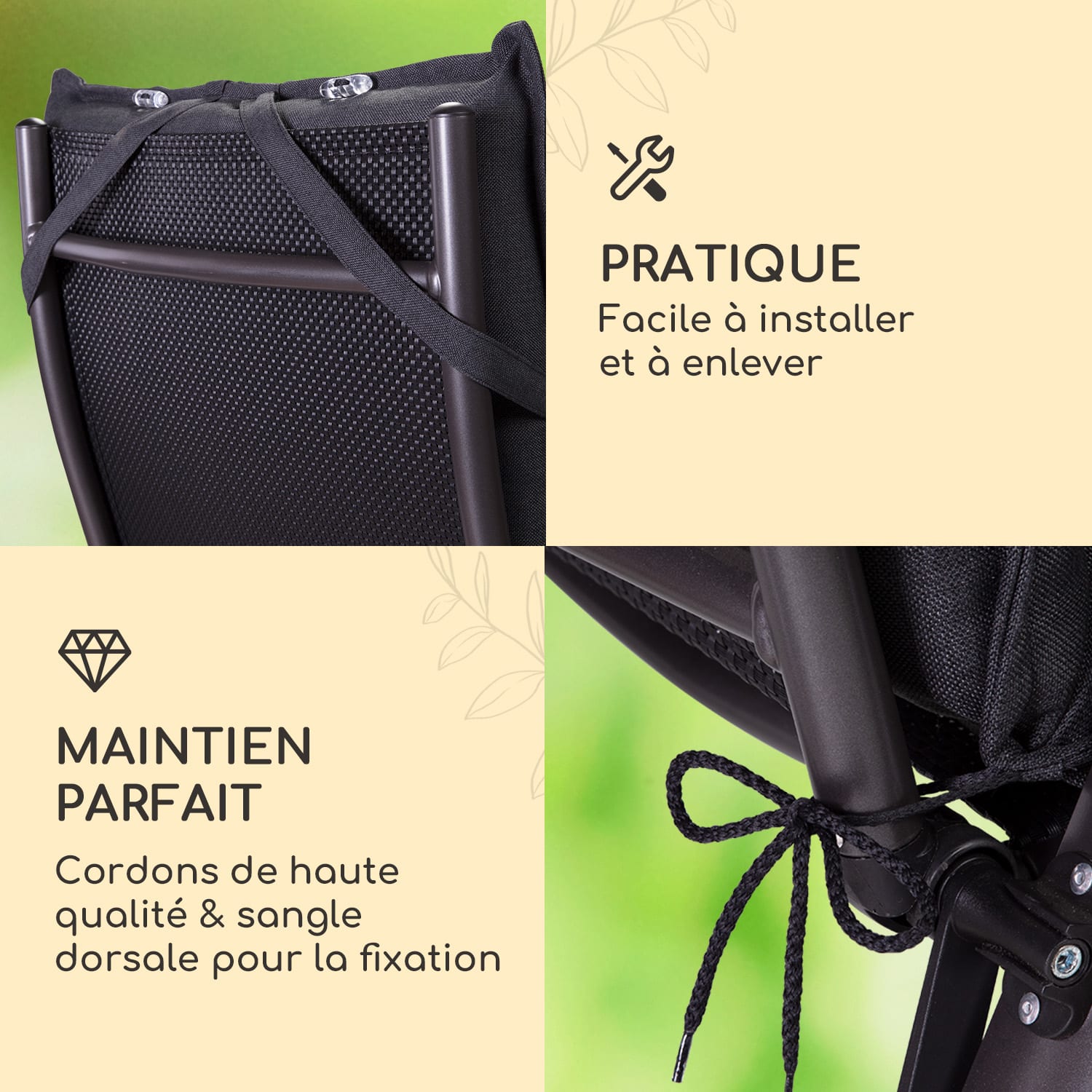 Sylt coussin de fauteuil appuie-tête pour dossier haut Polyester 50x120x9cm 4 x coussin de siege | Noir