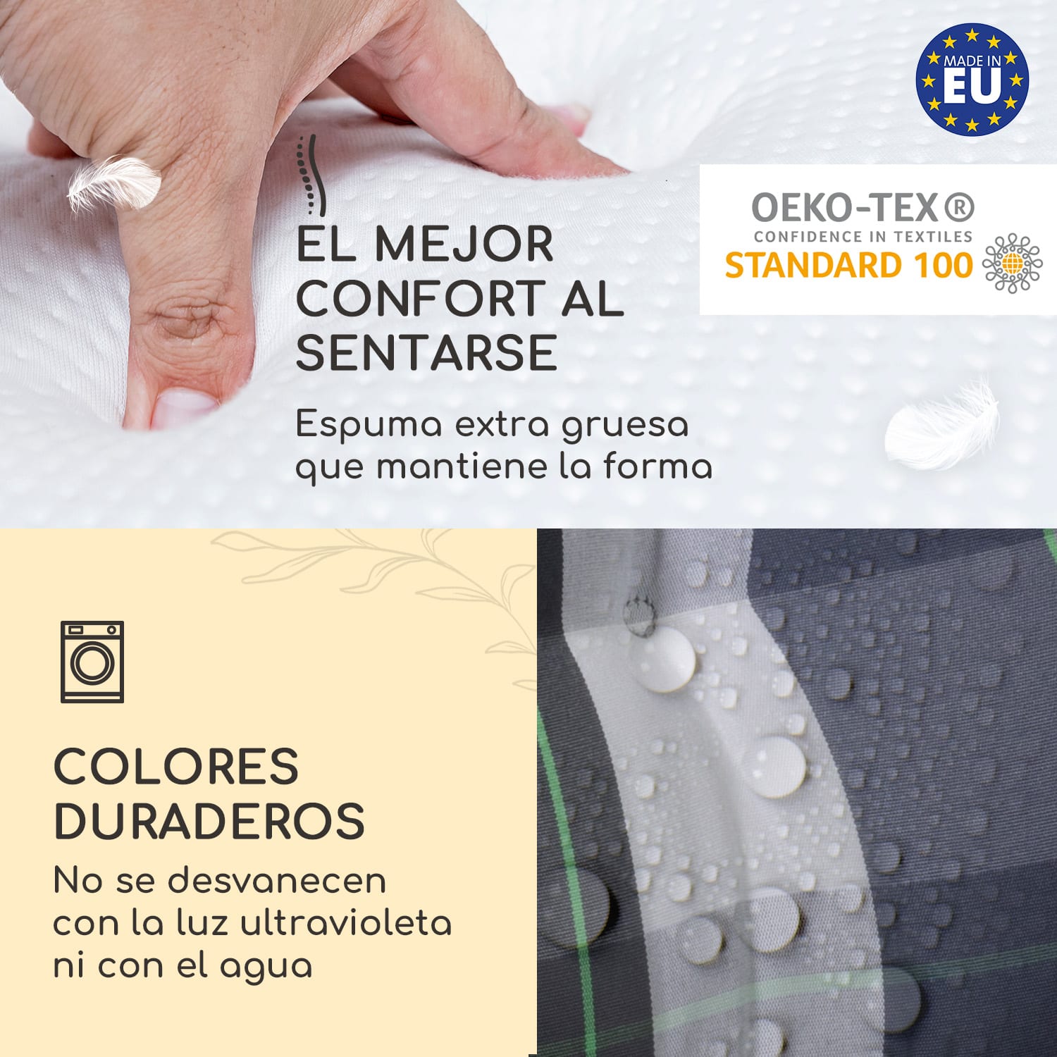 Sylt Cojín acolchado Cojín de exterior para sillas con respaldo alto Almohada Poliéster 50x120x9cm 2 x cojín del asiento | Azul / blanco
