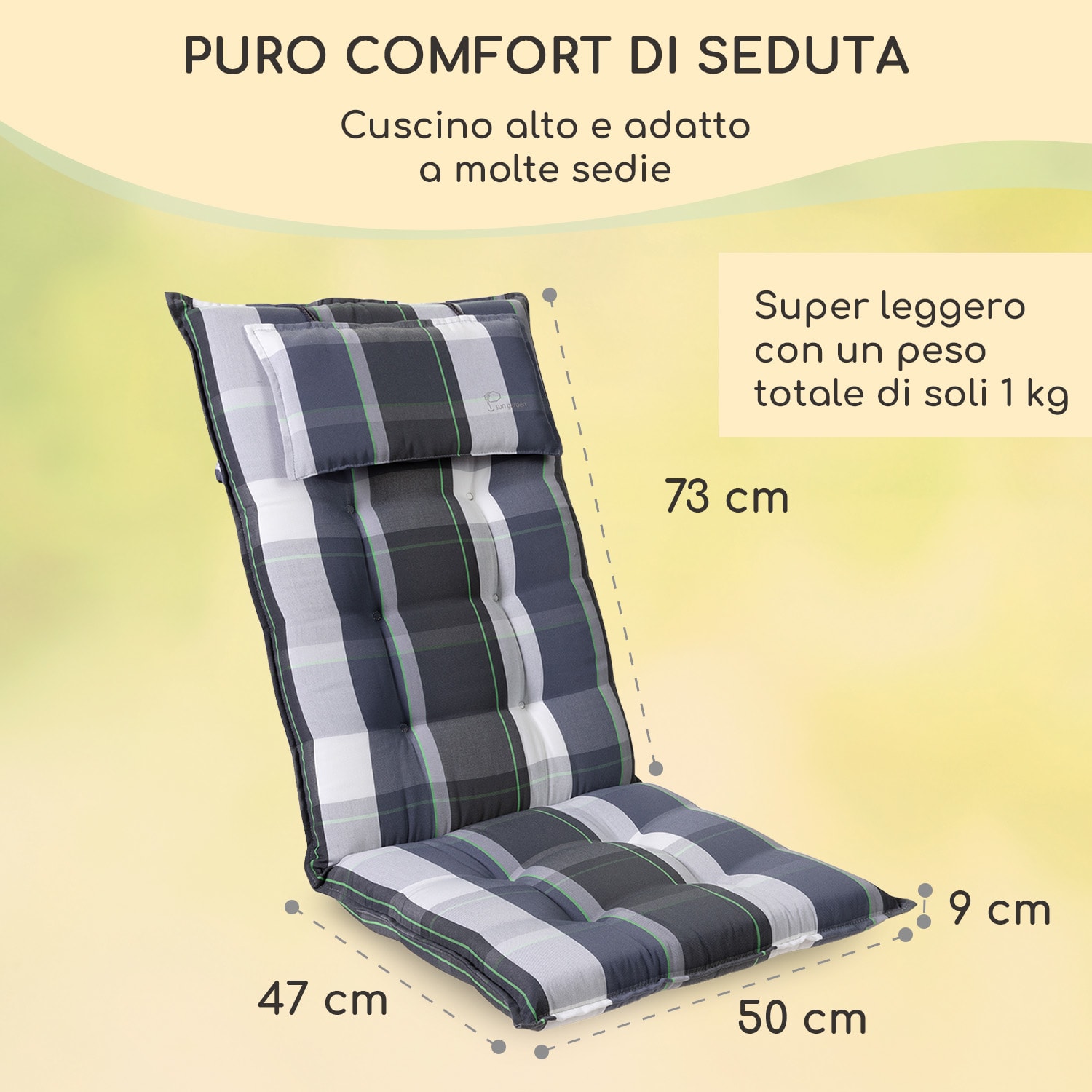 Sylt, Imbottitura, Schienale Alto, Sedia da Giardino, Poggiatesta, Poliestere, 50x120x9cm 2 x cuscino di seduta | Blu bianco