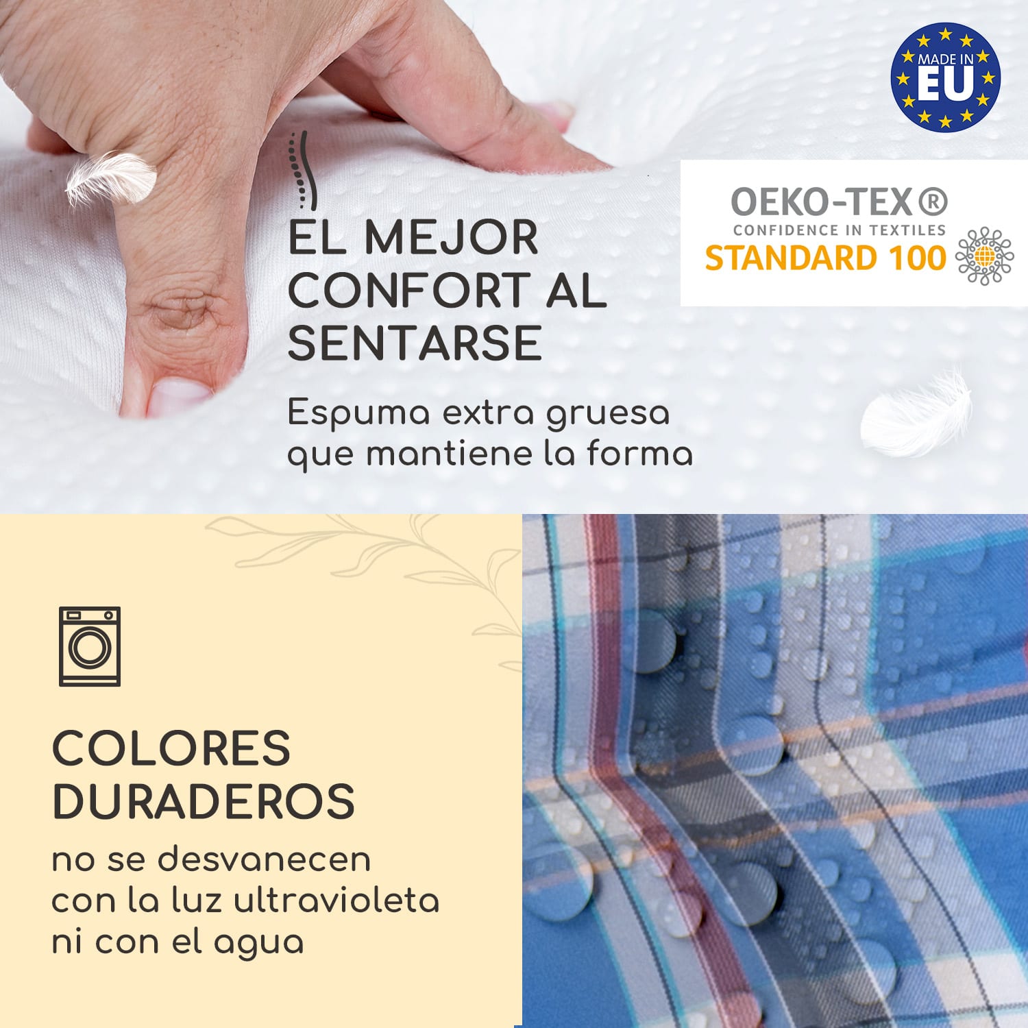 Sylt Cojín acolchado Cojín de exterior para sillas con respaldo alto Almohada Poliéster 50x120x9cm 4 x cojín del asiento | Azul / blanco
