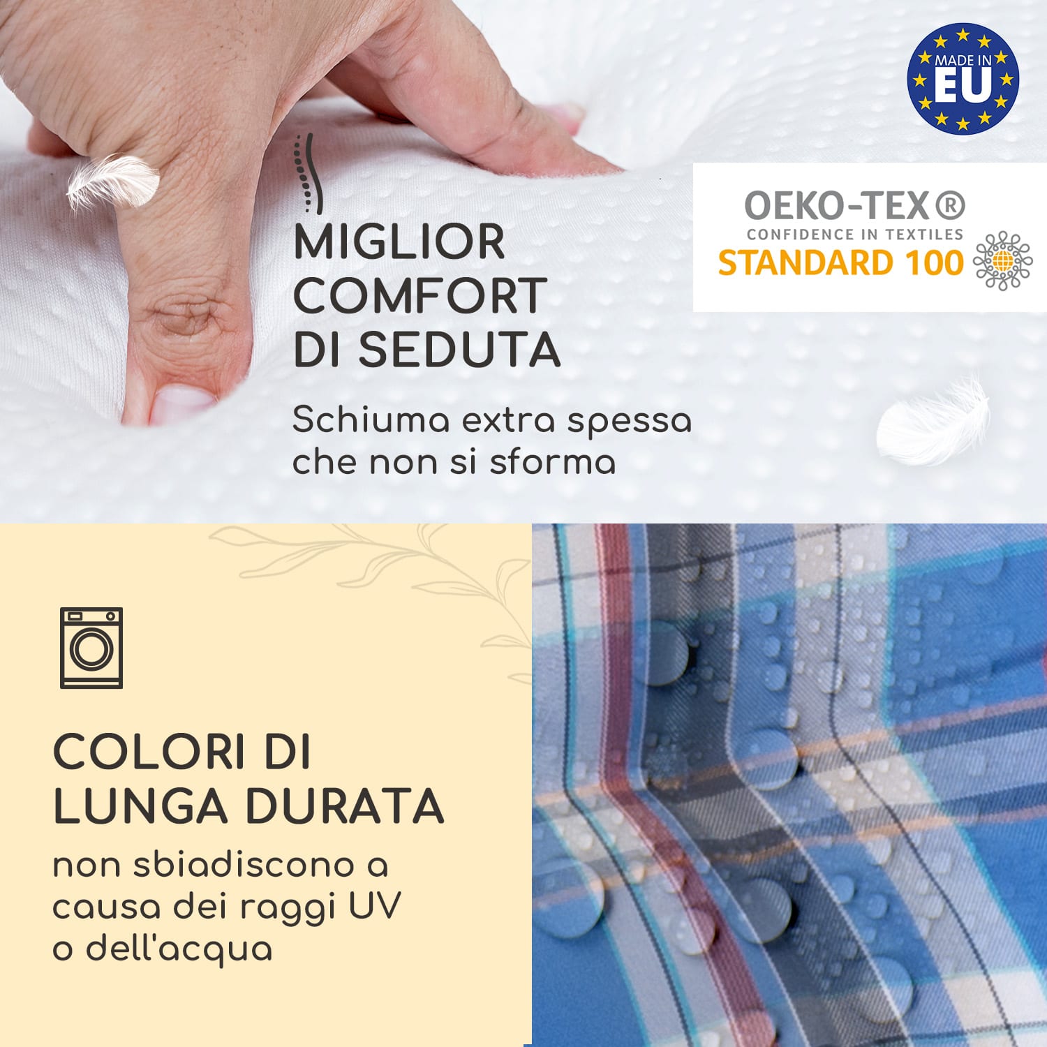 Sylt, Imbottitura, Schienale Alto, Sedia da Giardino, Poggiatesta, Poliestere, 50x120x9cm 4 x cuscino di seduta | Blu bianco
