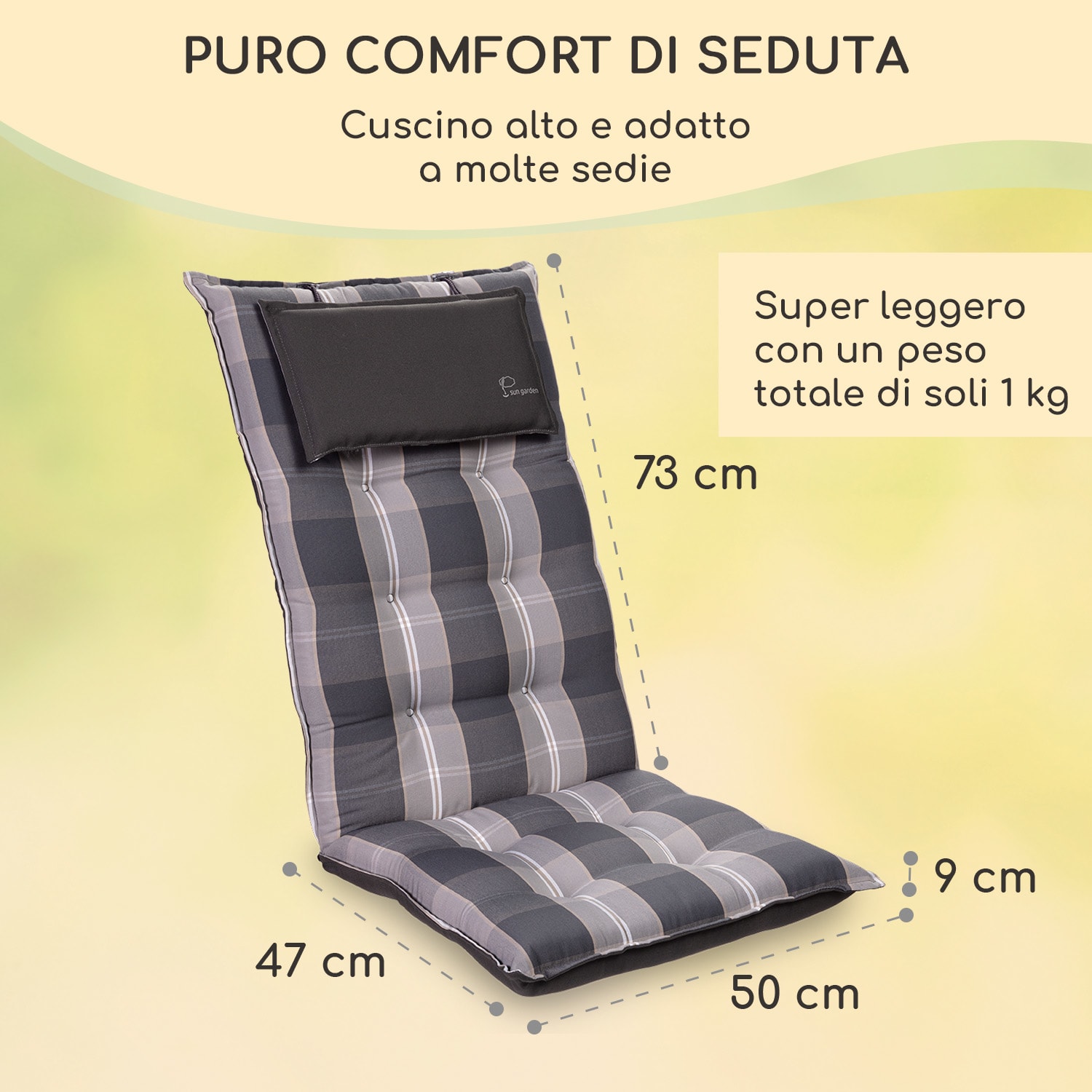 Sylt, Imbottitura, Schienale Alto, Sedia da Giardino, Poggiatesta, Poliestere, 50x120x9cm 