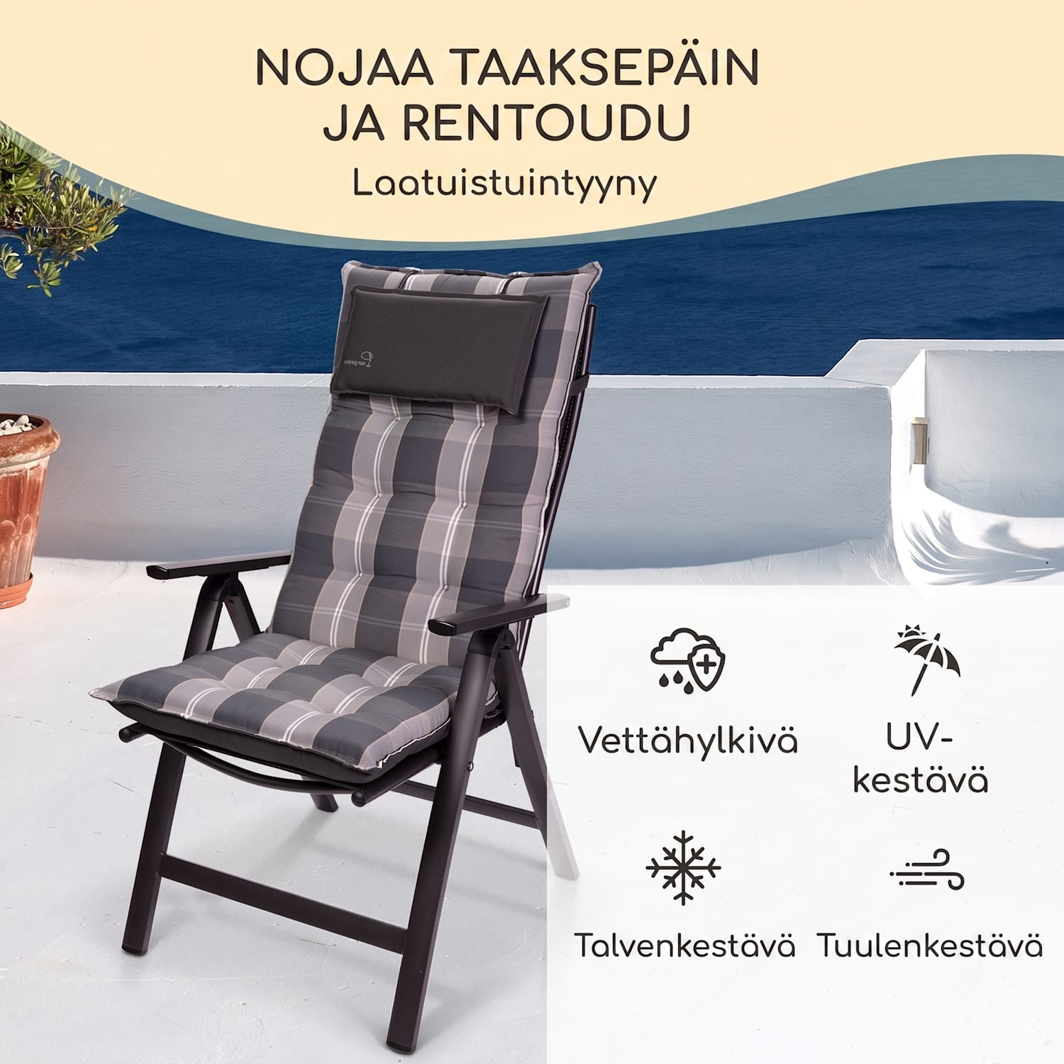 Sylt pehmustetyyny puutarhatuolin pehmuste tyyny polyesteriä 50 x 120 x 9 cm 4 x istuintyyny | Vaaleanharmaa / harmaa