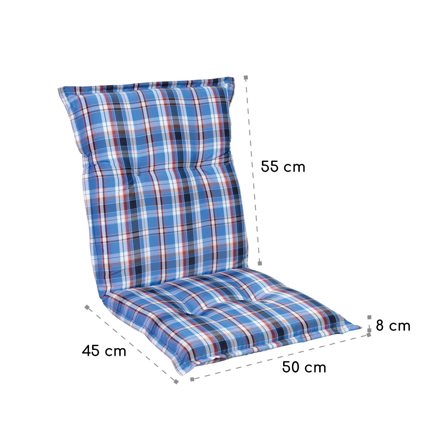 Prato, čalúnená podložka, podložka na stoličku, podložka na nižšie polohovacie kreslo, na záhradnú stoličku, polyester, 50 × 100 × 8 cm, 2 x čalúnenie 2 x sedák | Biela / Modrá