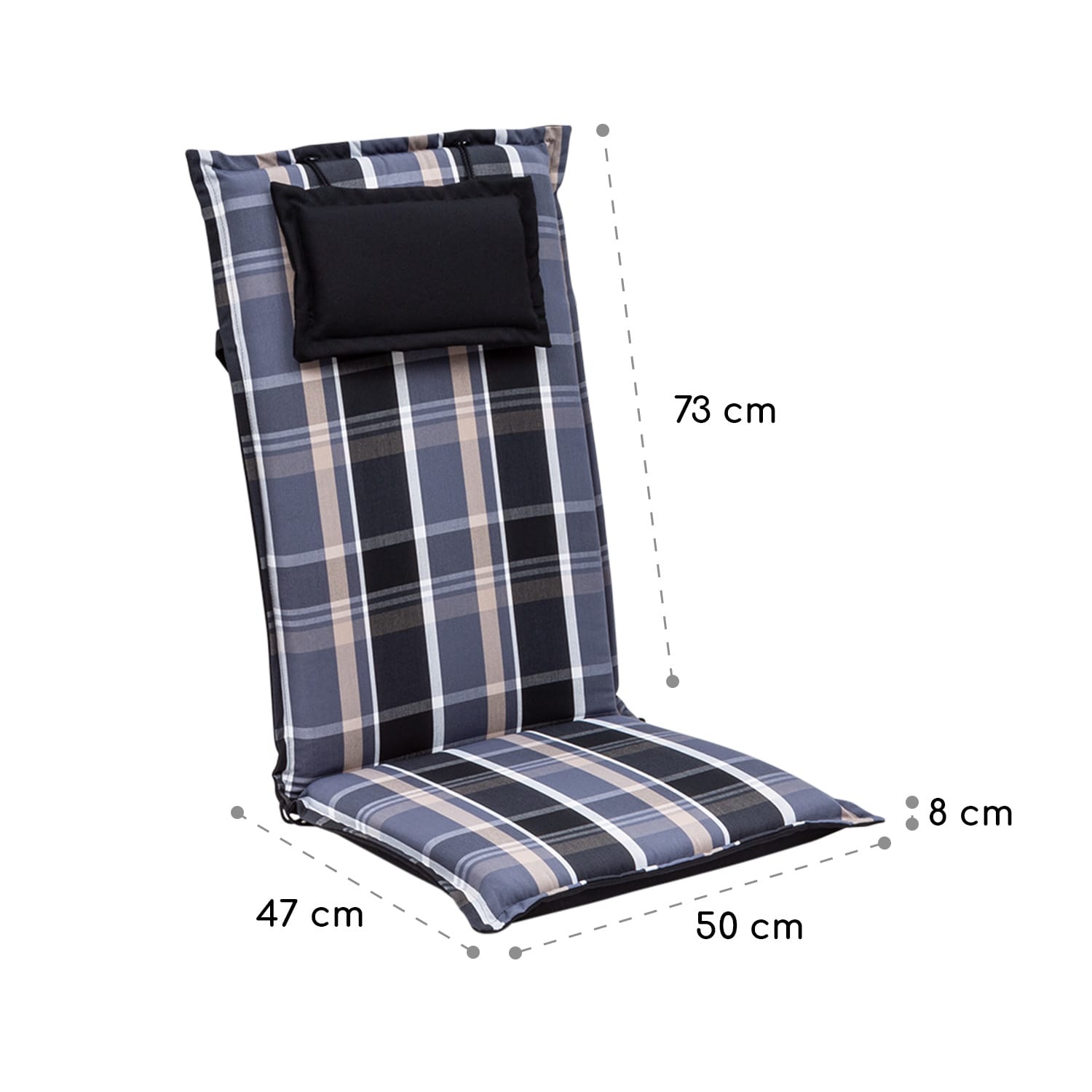 Elbe, Upholstery, Armchair Cushion, High-Backed Garden Chair, Dralon, 50x120x8cm 3 x seat cushion | Gray / Anthracite