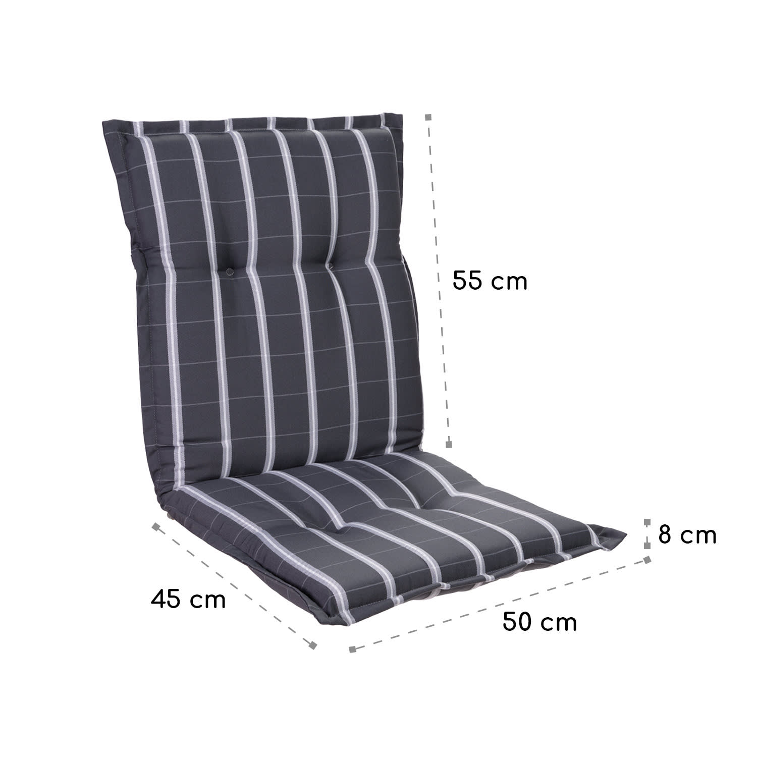 Prato, Imbottitura, Schienale Basso, Sedia da Giardino, Poliestere, 50x100x8cm 2 x cuscino di seduta | Grigio