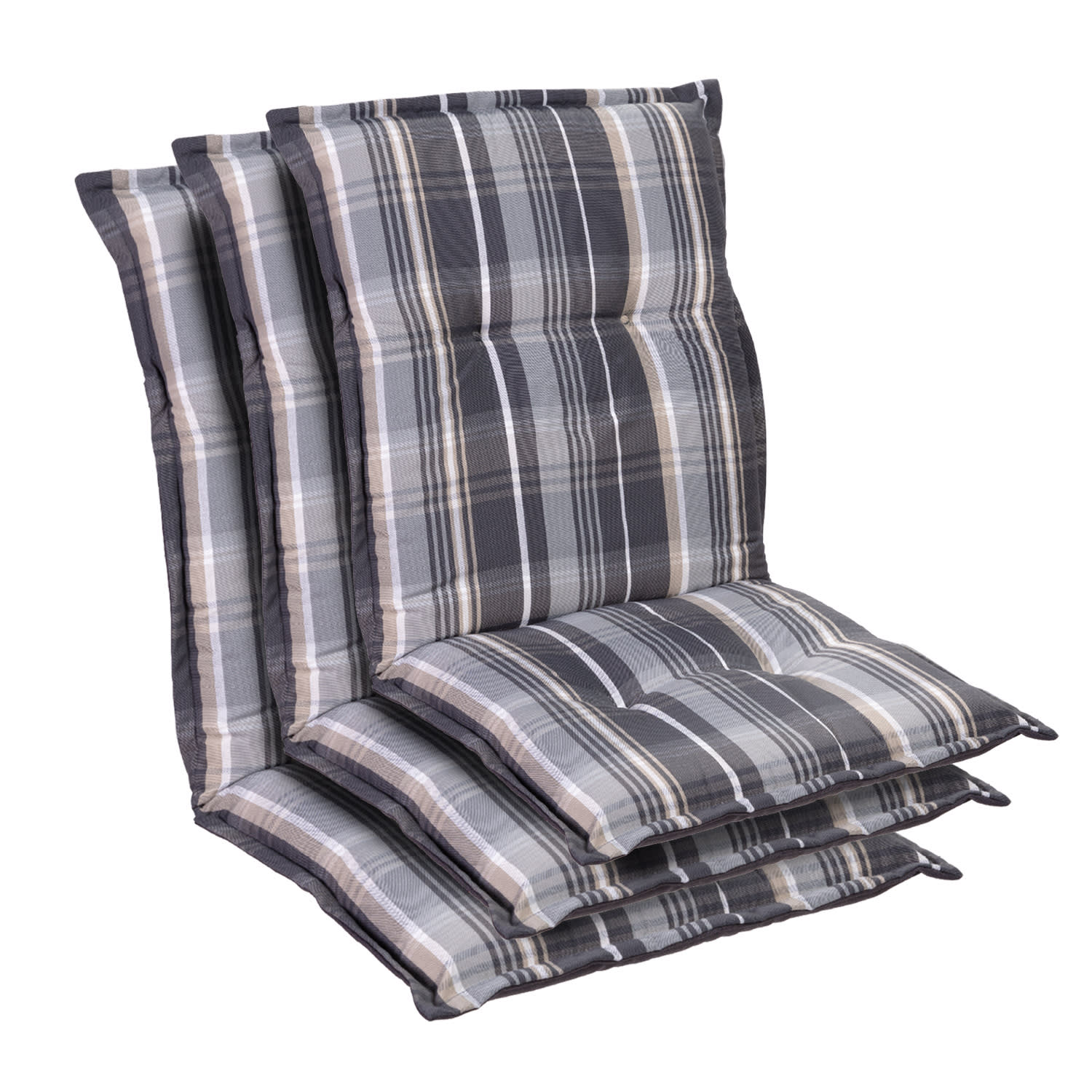 Prato, čalúnená podložka, podložka na stoličku, podložka na nižšie polohovacie kreslo, na záhradnú stoličku, polyester, 50 × 100 × 8 cm 3 x sedák | Biela / Sivá