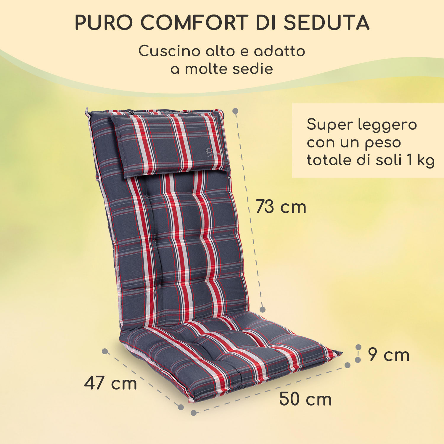 Sylt, Imbottitura, Schienale Alto, Sedia da Giardino, Poggiatesta, Poliestere, 50x120x9cm 