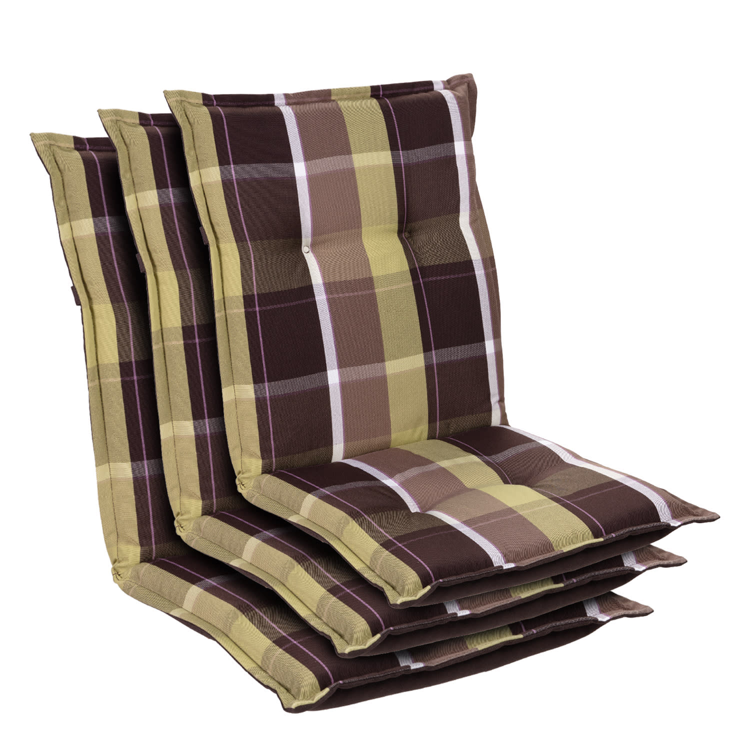 Prato, čalúnená podložka, podložka na stoličku, podložka na nižšie polohovacie kreslo, na záhradnú stoličku, polyester, 50 × 100 × 8 cm 3 x sedák | Green Patterned