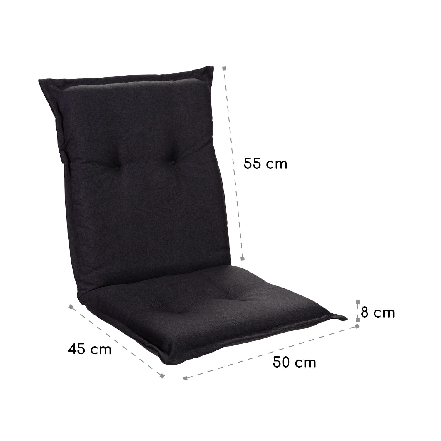 Prato, Imbottitura, Schienale Basso, Sedia da Giardino, Poliestere, 50x100x8cm 2 x cuscino di seduta | Nero