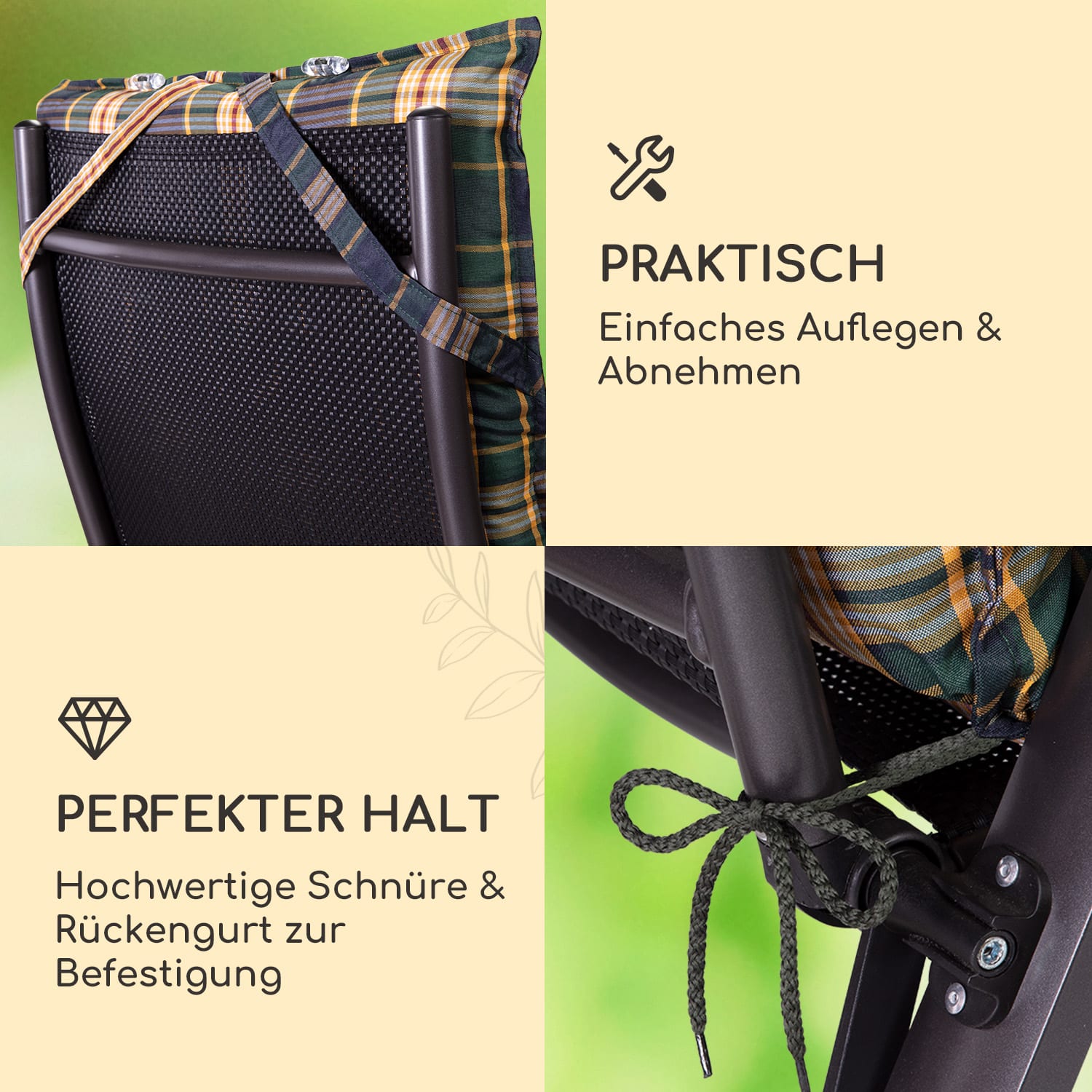 Sylt Polsterauflage Sesselauflage Kopfkissen Polyester 50x120x9cm 2 x Sitzauflage | Grün / Gelb