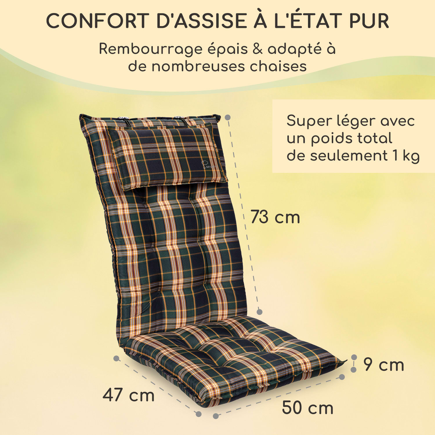 Sylt coussin de fauteuil appuie-tête pour dossier haut Polyester 50x120x9cm 2 x coussin de siege | Vert / jaune