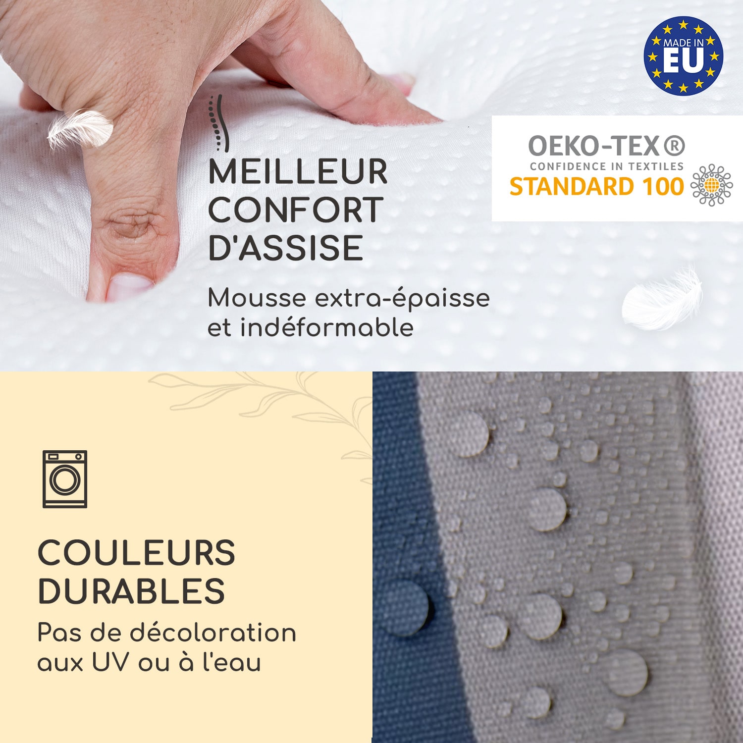 Sylt coussin de fauteuil appuie-tête pour dossier haut Polyester 50x120x9cm 2 x coussin de siege | Brun / bleu