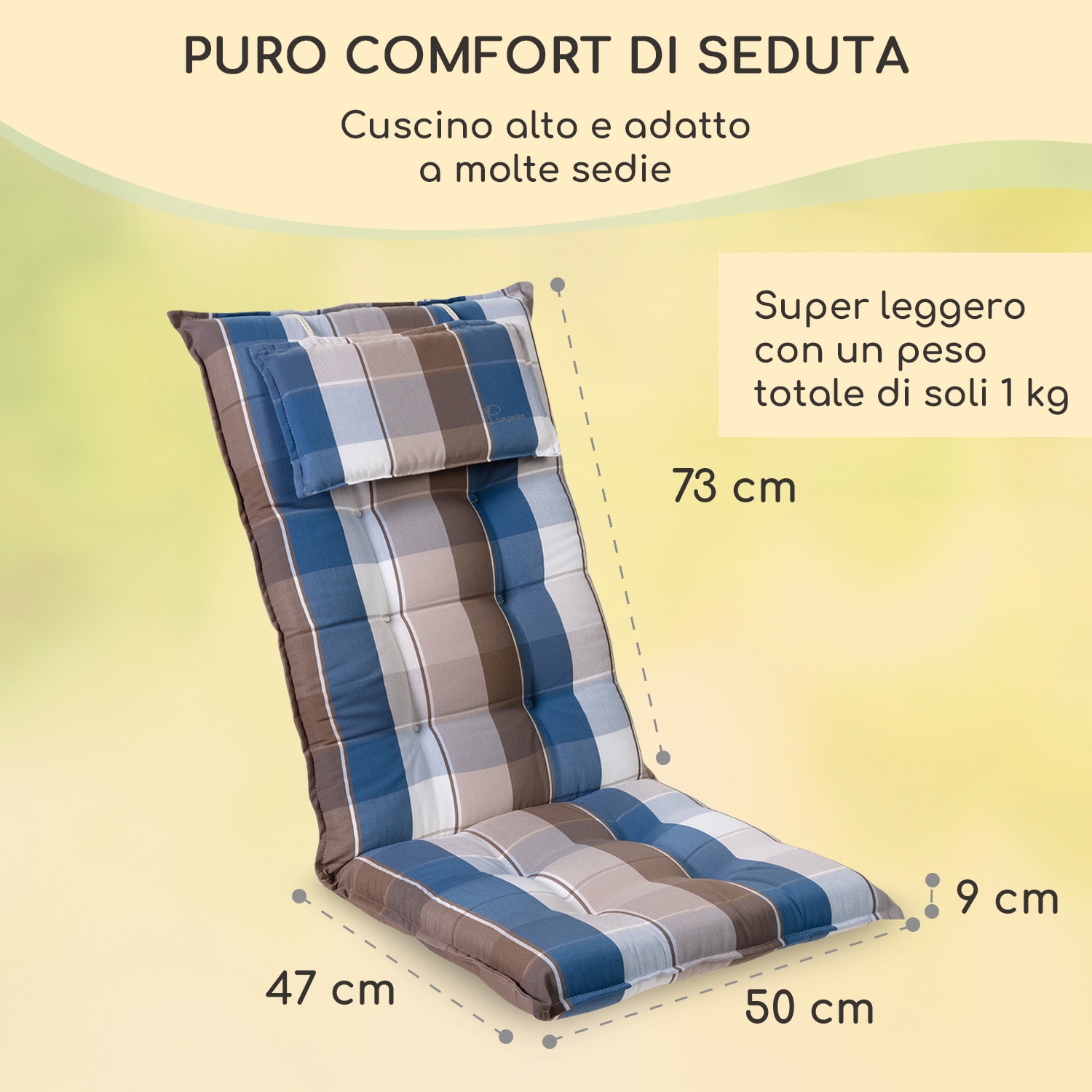 Sylt, Imbottitura, Schienale Alto, Sedia da Giardino, Poggiatesta, Poliestere, 50x120x9cm 2 x cuscino di seduta | Marrone Blu