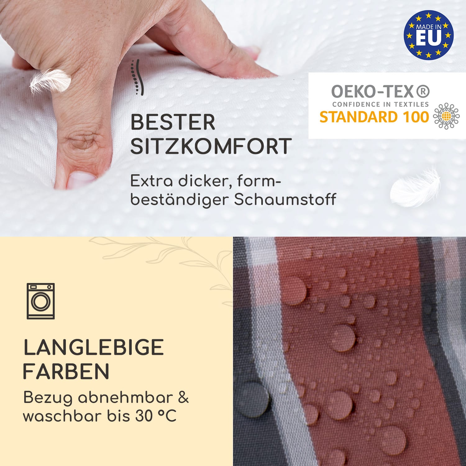Sylt Polsterauflage Sesselauflage Kopfkissen Polyester 50x120x9cm 4 x Sitzauflage | Schwarz / rot