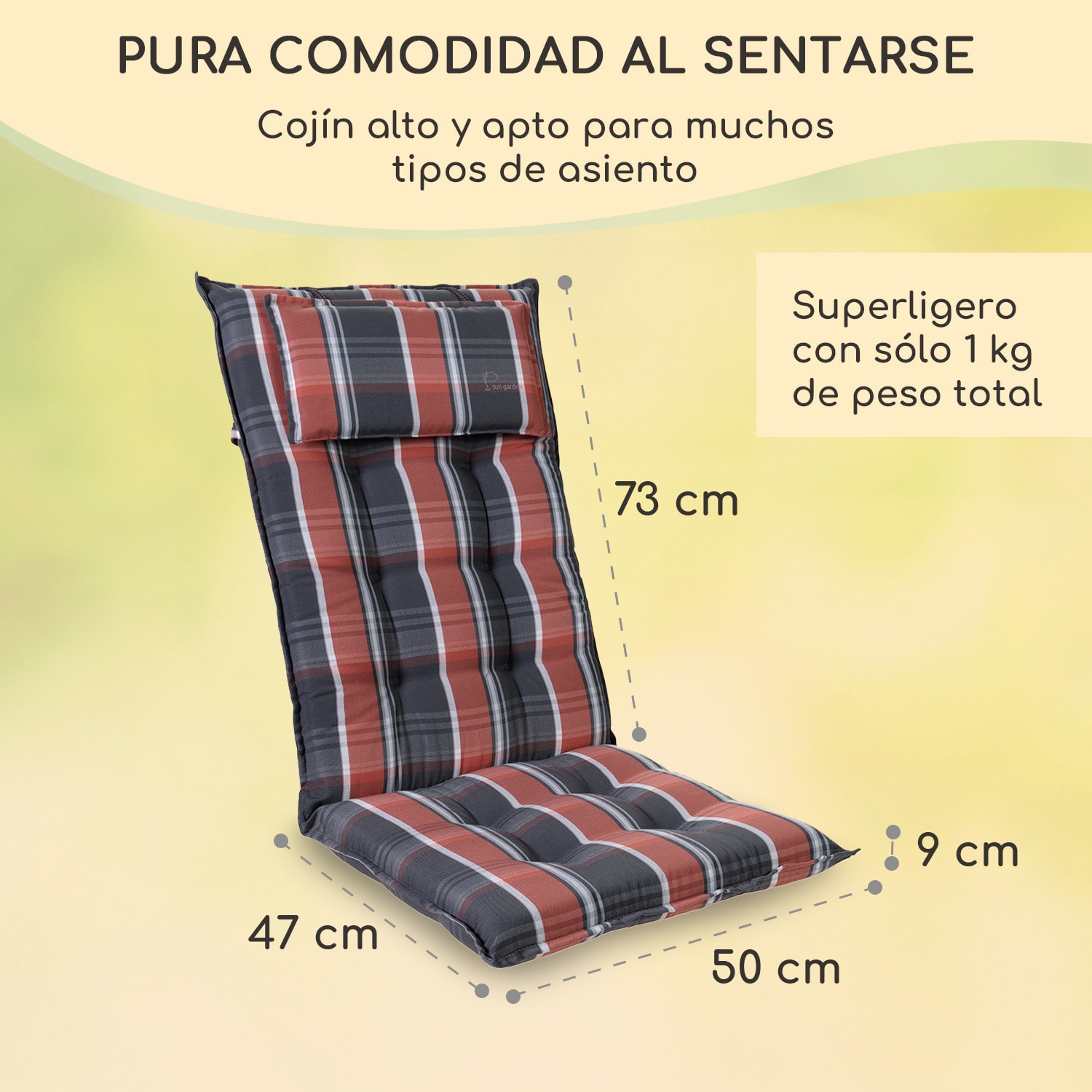 Sylt Cojín acolchado Cojín de exterior para sillas con respaldo alto Almohada Poliéster 50x120x9cm 4 x cojín del asiento | Negro/Rojo