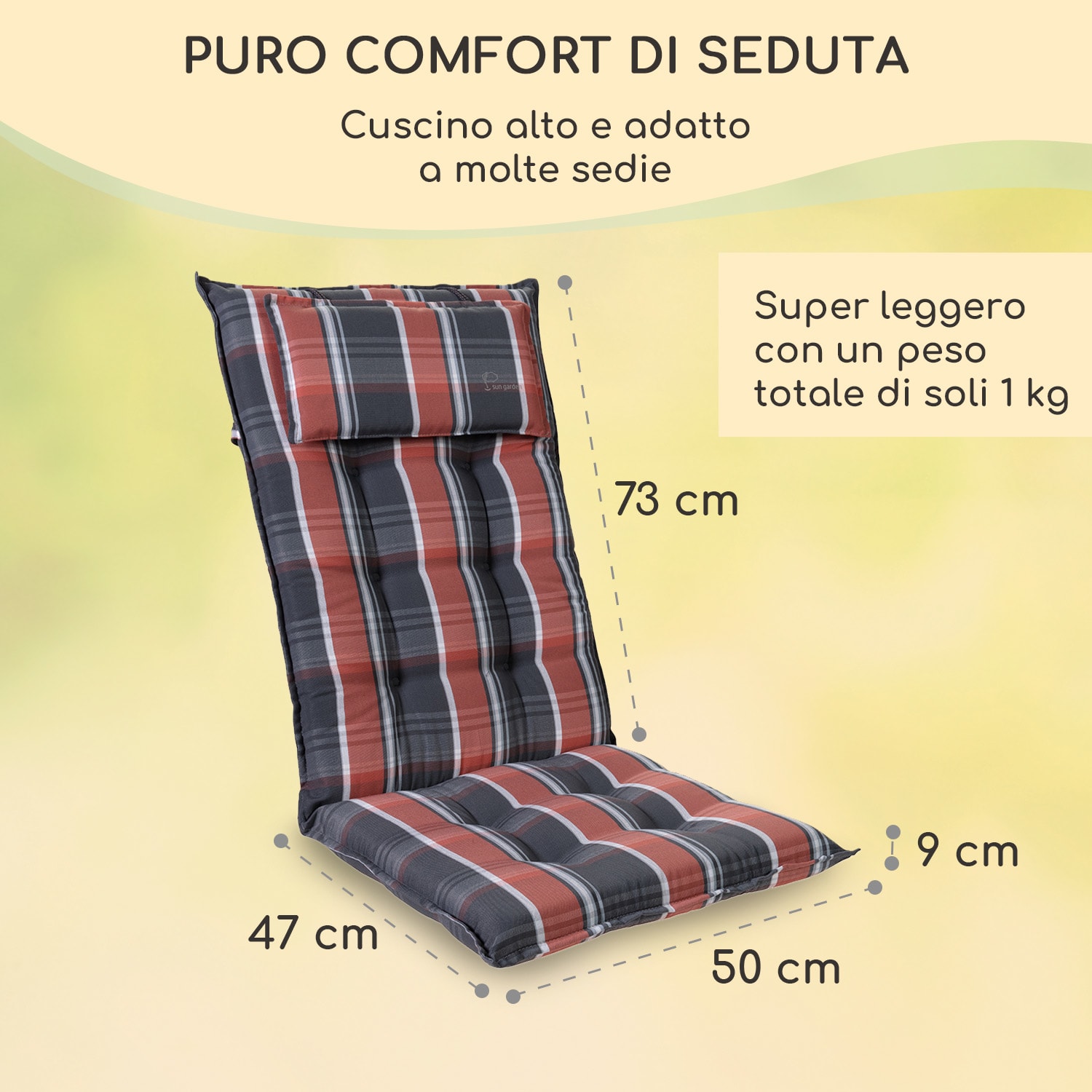 Sylt, Imbottitura, Schienale Alto, Sedia da Giardino, Poggiatesta, Poliestere, 50x120x9cm 4 x cuscino di seduta | Nero / Rosso