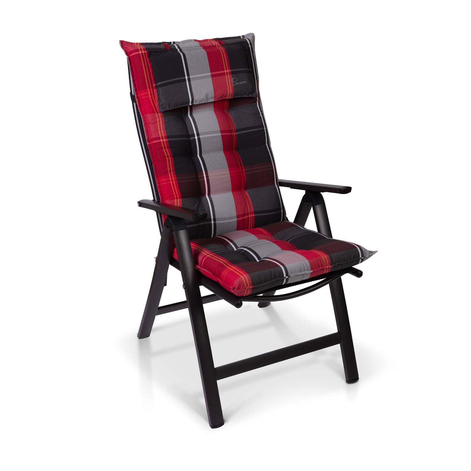 Sylt, čalúnená podložka, podložka na stoličku, podložka na vyššie polohovacie kreslo, vankúš, polyester, 50 × 120 × 9 cm 3 x sedák | Červená / Čierna