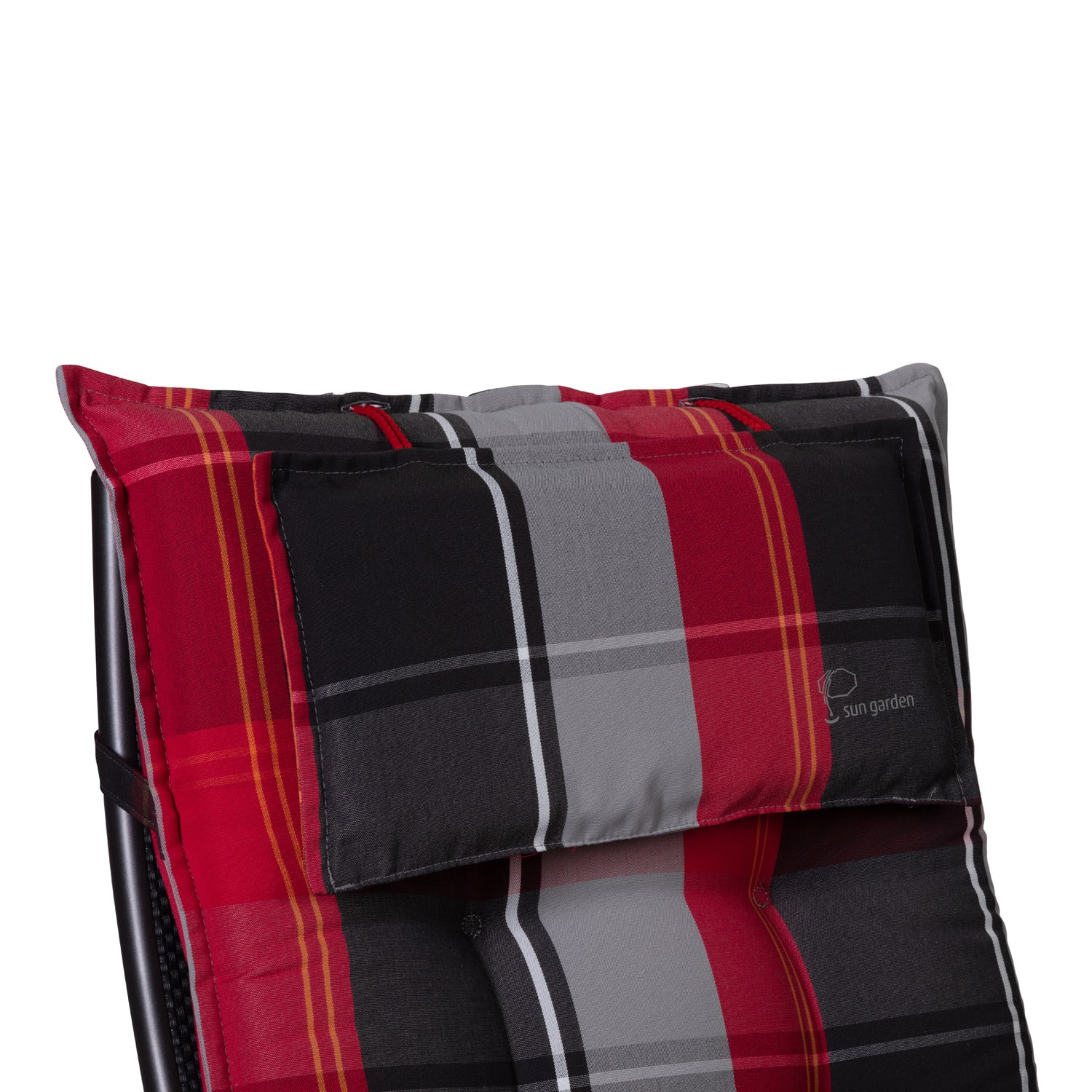 Sylt, čalúnená podložka, podložka na stoličku, podložka na vyššie polohovacie kreslo, vankúš, polyester, 50 × 120 × 9 cm 3 x sedák | Červená / Čierna