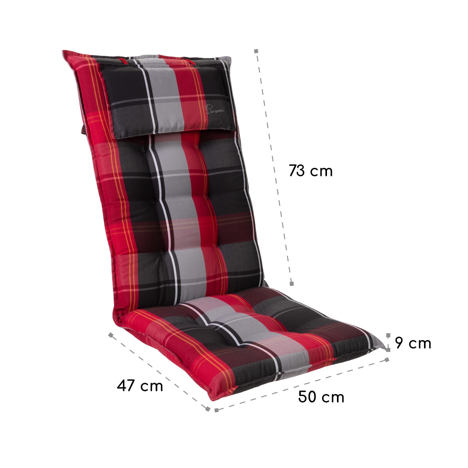 Sylt, čalúnená podložka, podložka na stoličku, podložka na vyššie polohovacie kreslo, vankúš, polyester, 50 × 120 × 9 cm 3 x sedák | Červená / Čierna